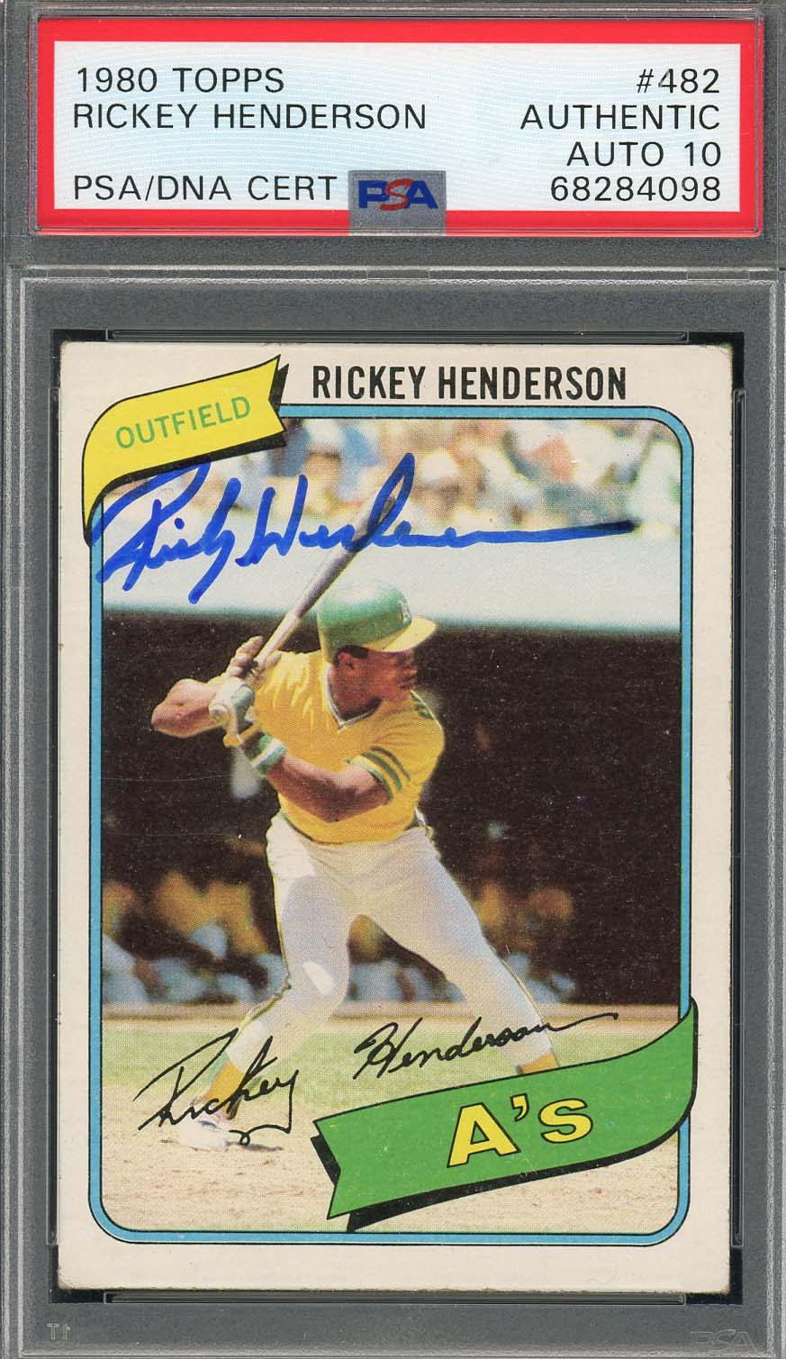 Rickey Henderson 1980 Topps Signed Rookie Card #482 Auto Graded PSA 10 68284098