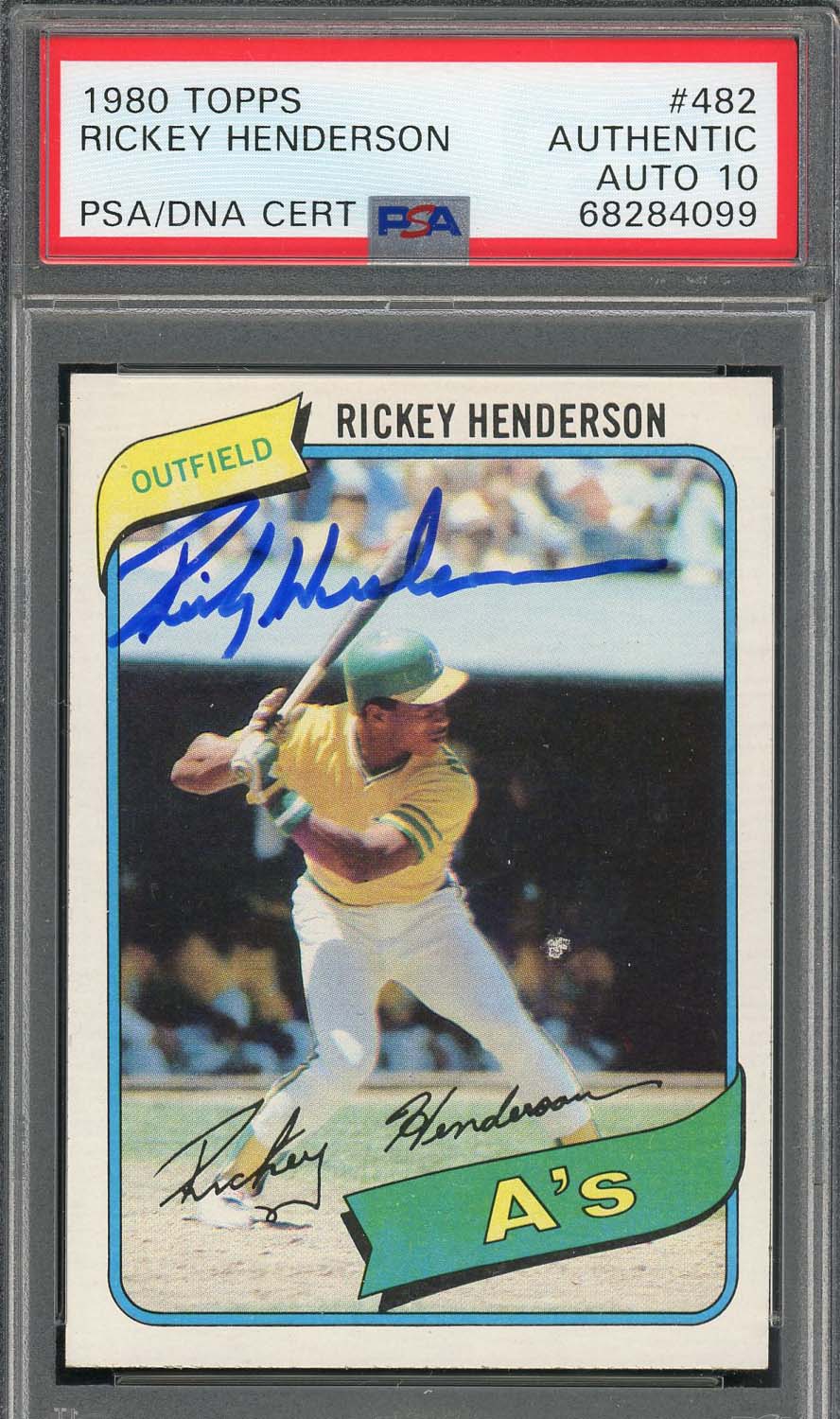 Rickey Henderson 1980 Topps Signed Rookie Card #482 Auto Graded PSA 10 68284099