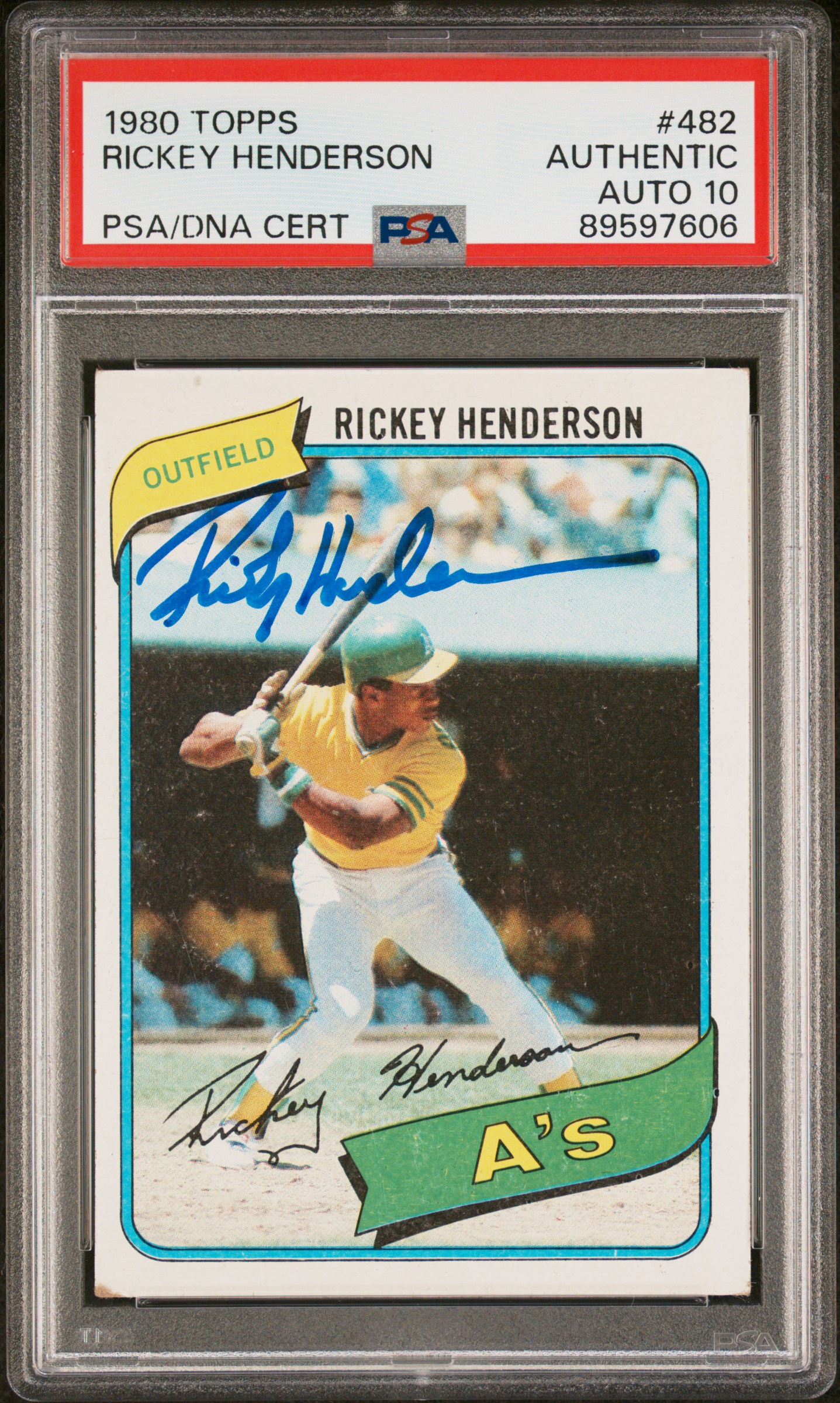 Rickey Henderson 1980 Topps Signed Rookie Card #482 Auto Graded PSA 10 89597606