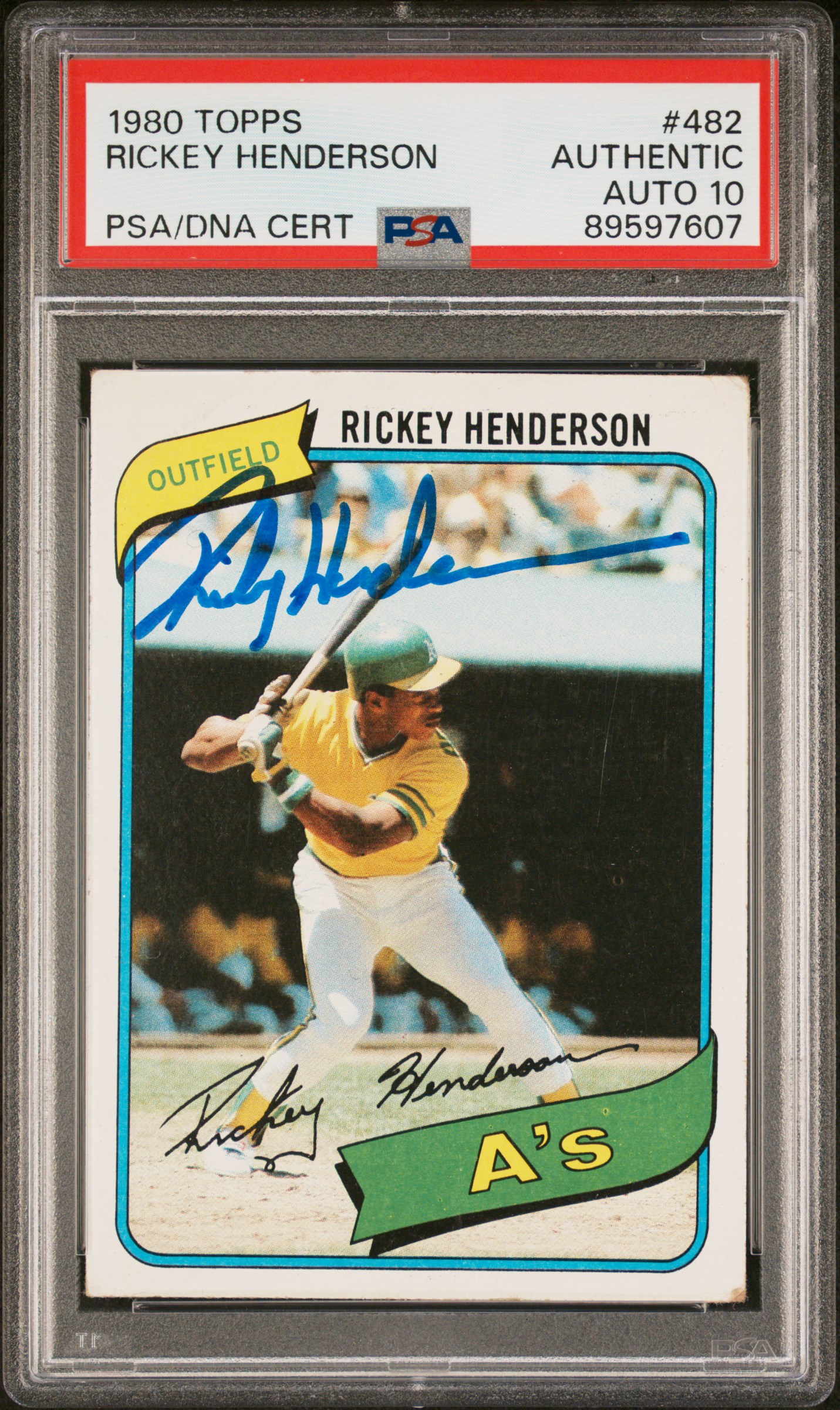 Rickey Henderson 1980 Topps Signed Rookie Card #482 Auto Graded PSA 10 89597607