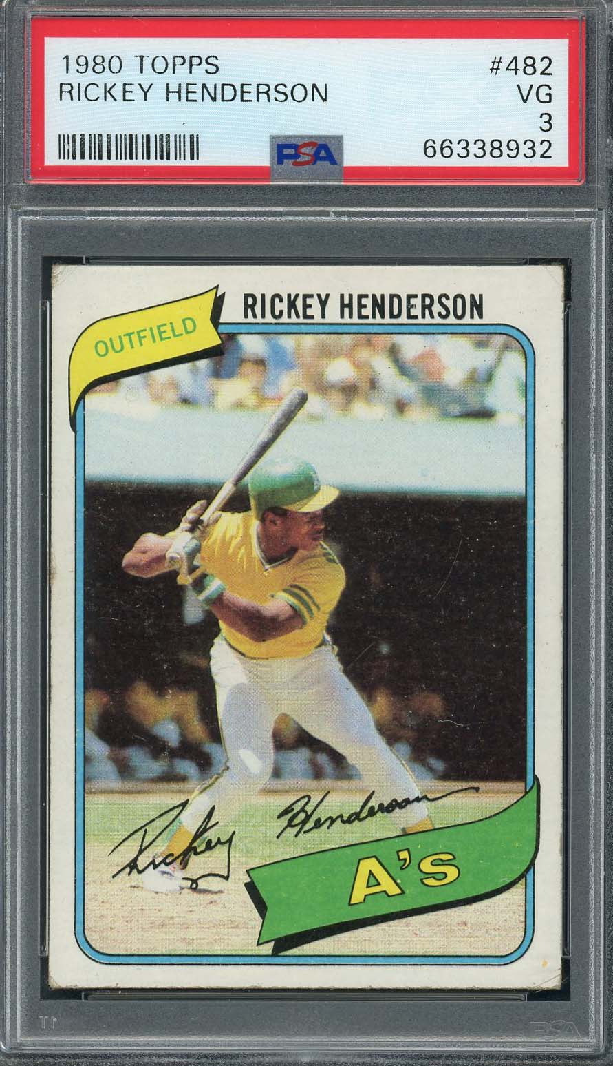 Rickey Henderson 1980 Topps Baseball Rookie Card RC #482 Graded PSA 3