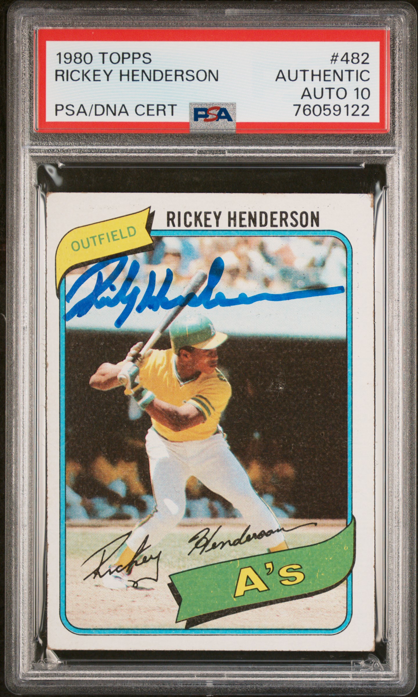 Rickey Henderson 1980 Topps Signed Rookie Card #482 Auto Graded PSA 10 76059122
