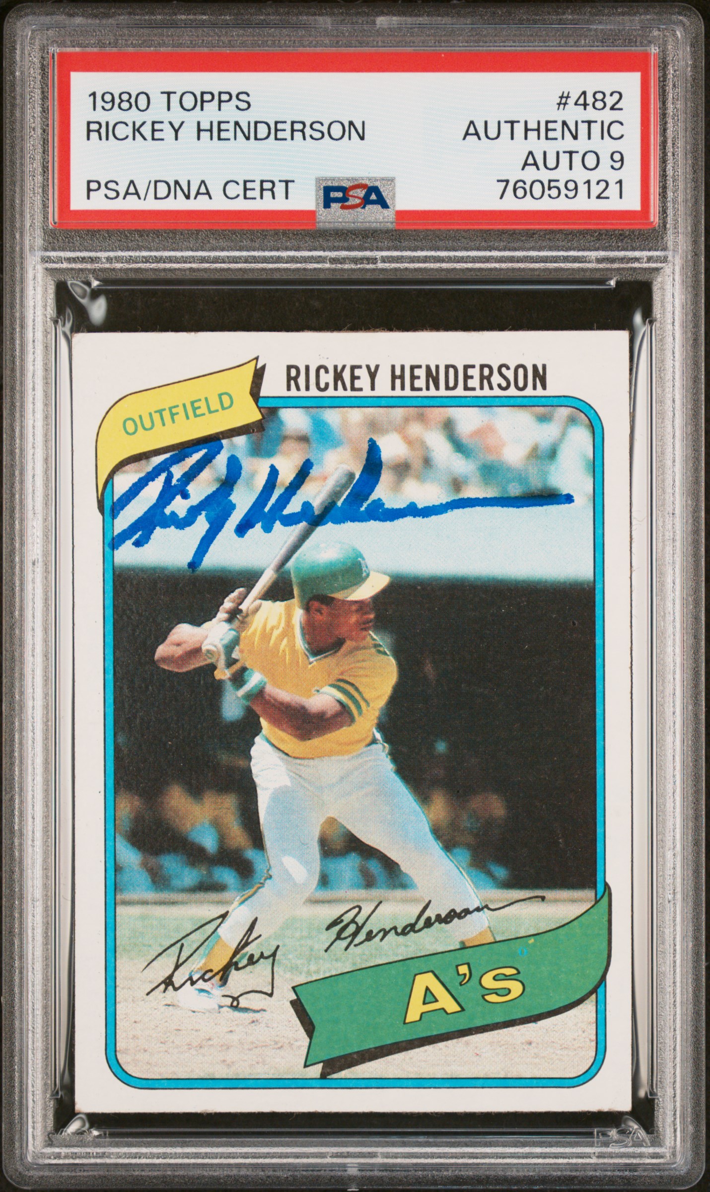 Rickey Henderson 1980 Topps Signed Baseball Rookie Card #482 Auto PSA 9 76059121