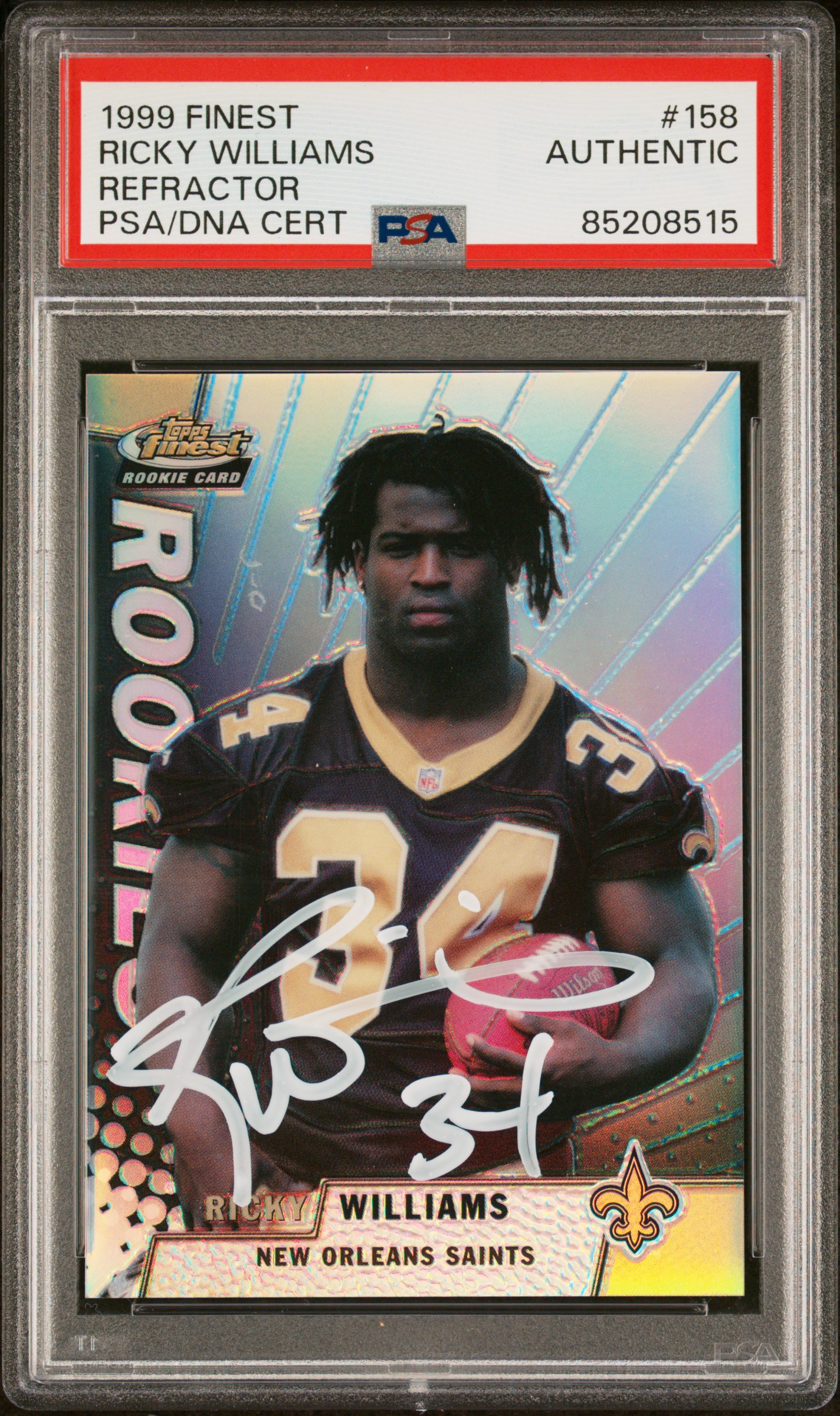 Ricky Williams 1999 Topps Finest Refractor Signed Rookie Card #158 Auto PSA