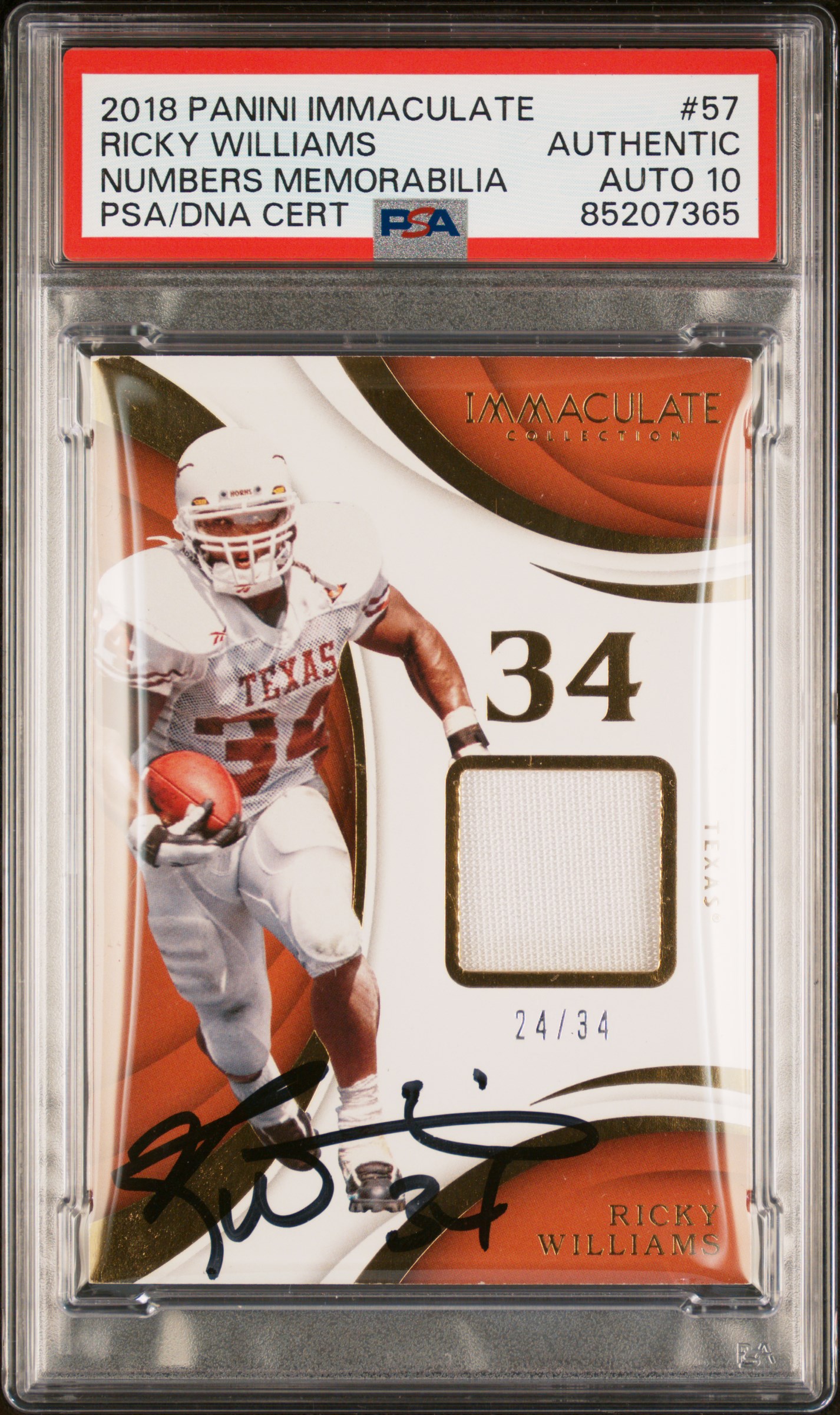 Ricky Williams 2018 Panini Immaculate Game Used Patch Card #57 Auto PSA 10 24/34