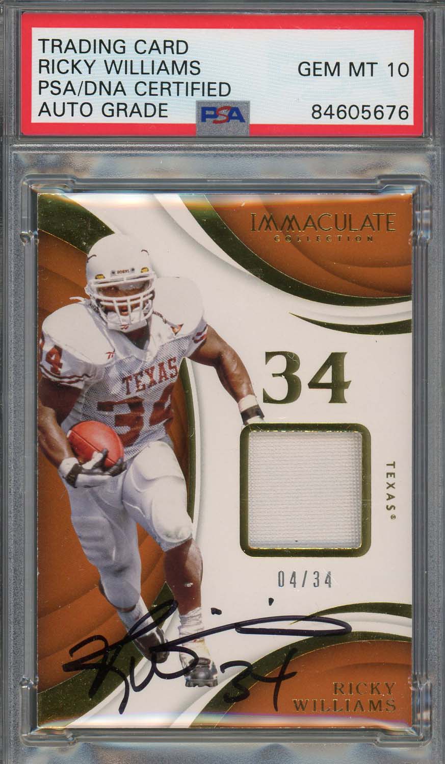 Ricky Williams Autographed 2018 Panini Immaculate Signed Card PSA Auto 10 4/34