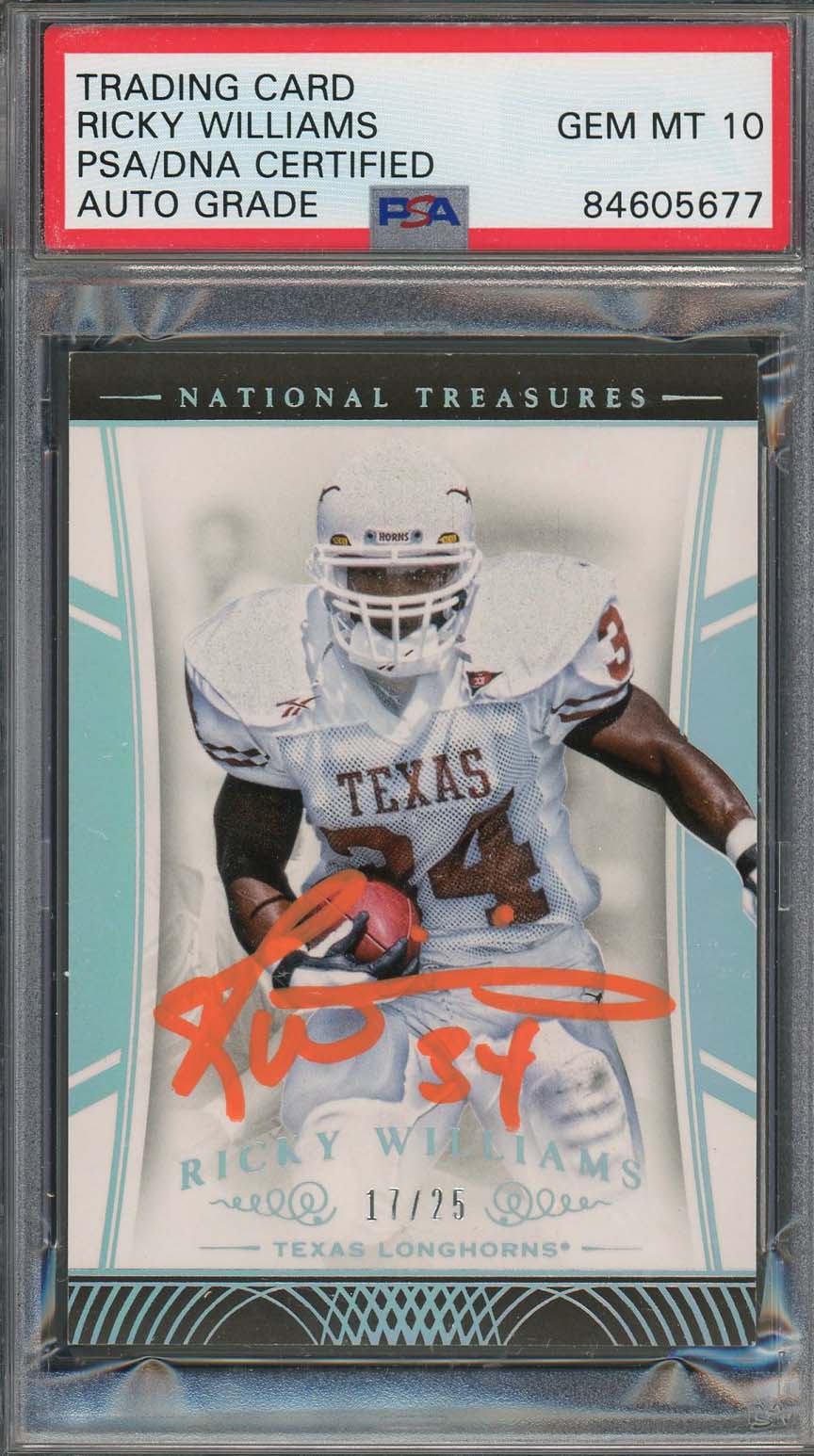 Ricky Williams Autographed 2015 Panini National Treasures Card PSA Auto 10 17/25