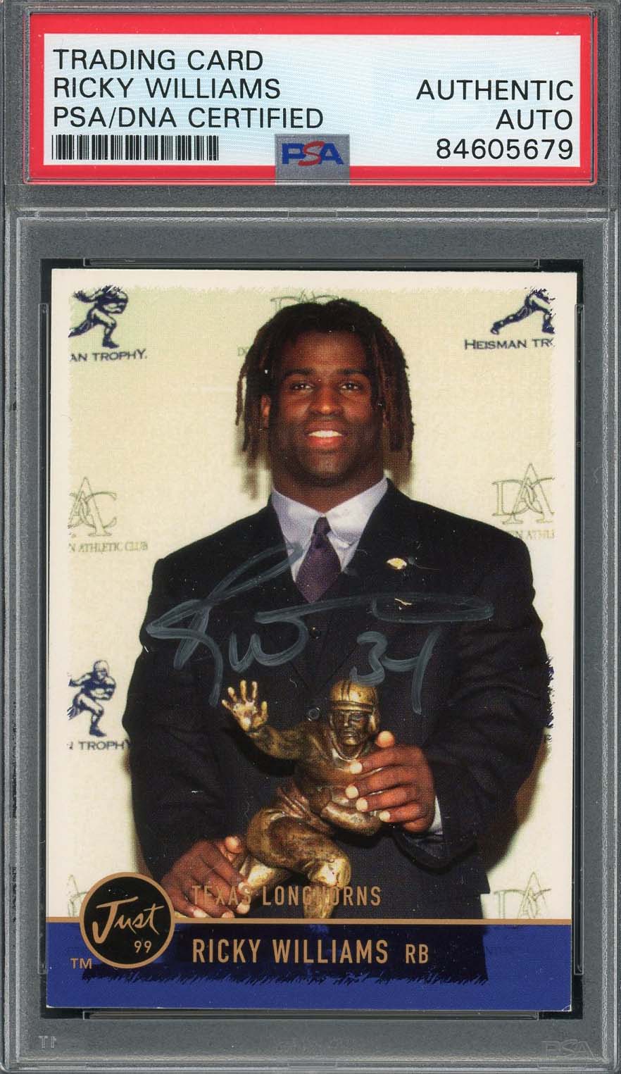 Ricky Williams Autographed 1999 Just Minors Heisman Signed Rookie Card PSA Auto