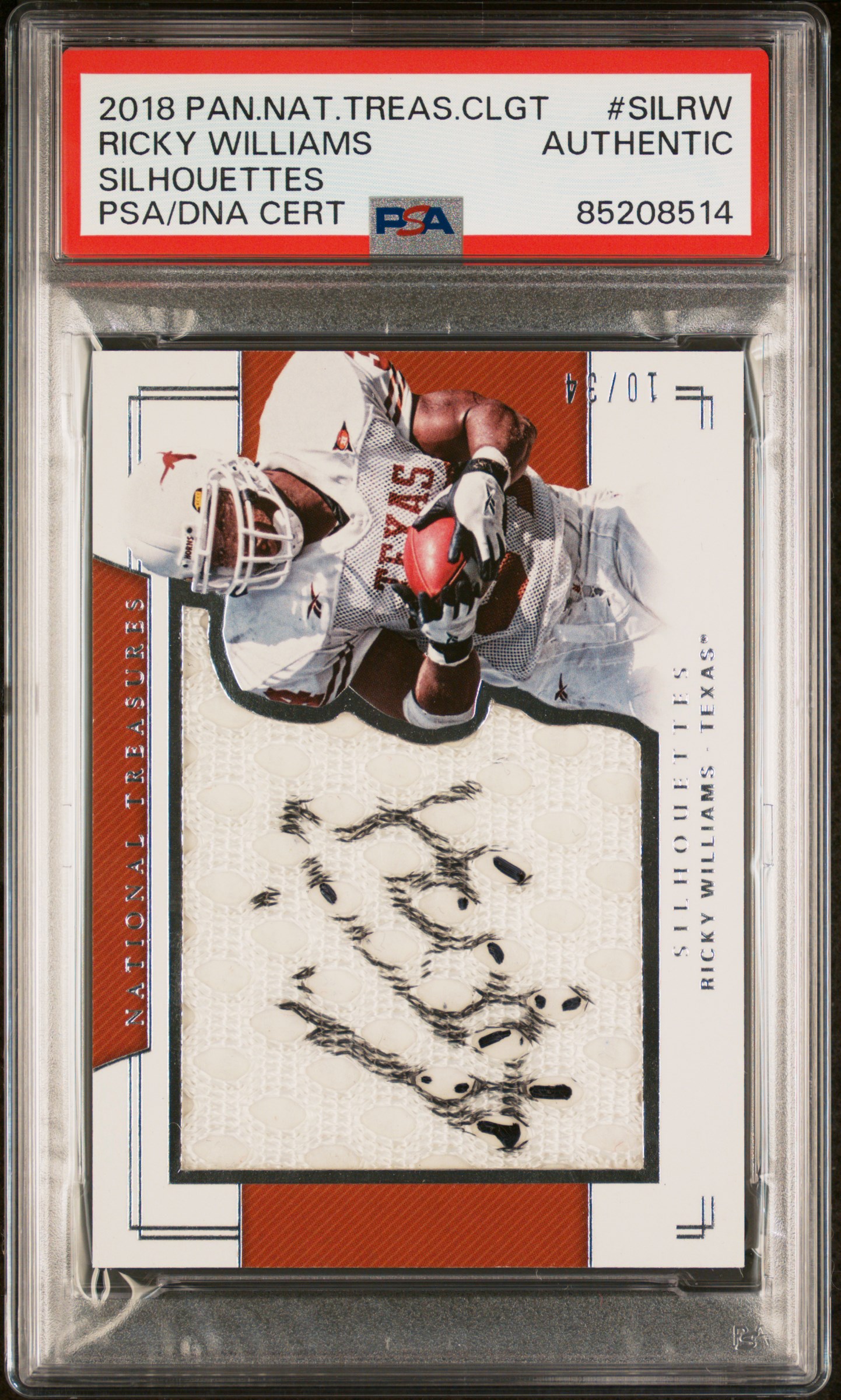 Ricky Williams 2018 Panini National Treasures Game Used Card Auto PSA 10/34