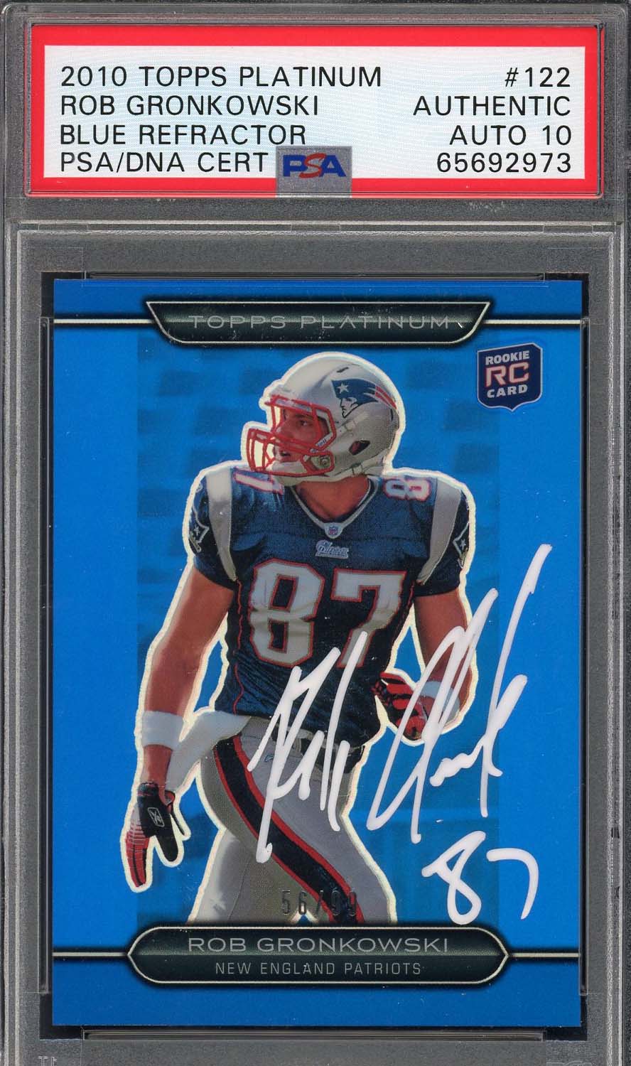 Rob Gronkowski Autographed 2010 Topps Blue Refractor Rookie Card PSA Auto 10 56/99 Rob Gronkowski Autographed 2010 Topps Blue Refractor Rookie Card PSA Auto 10 56/99
