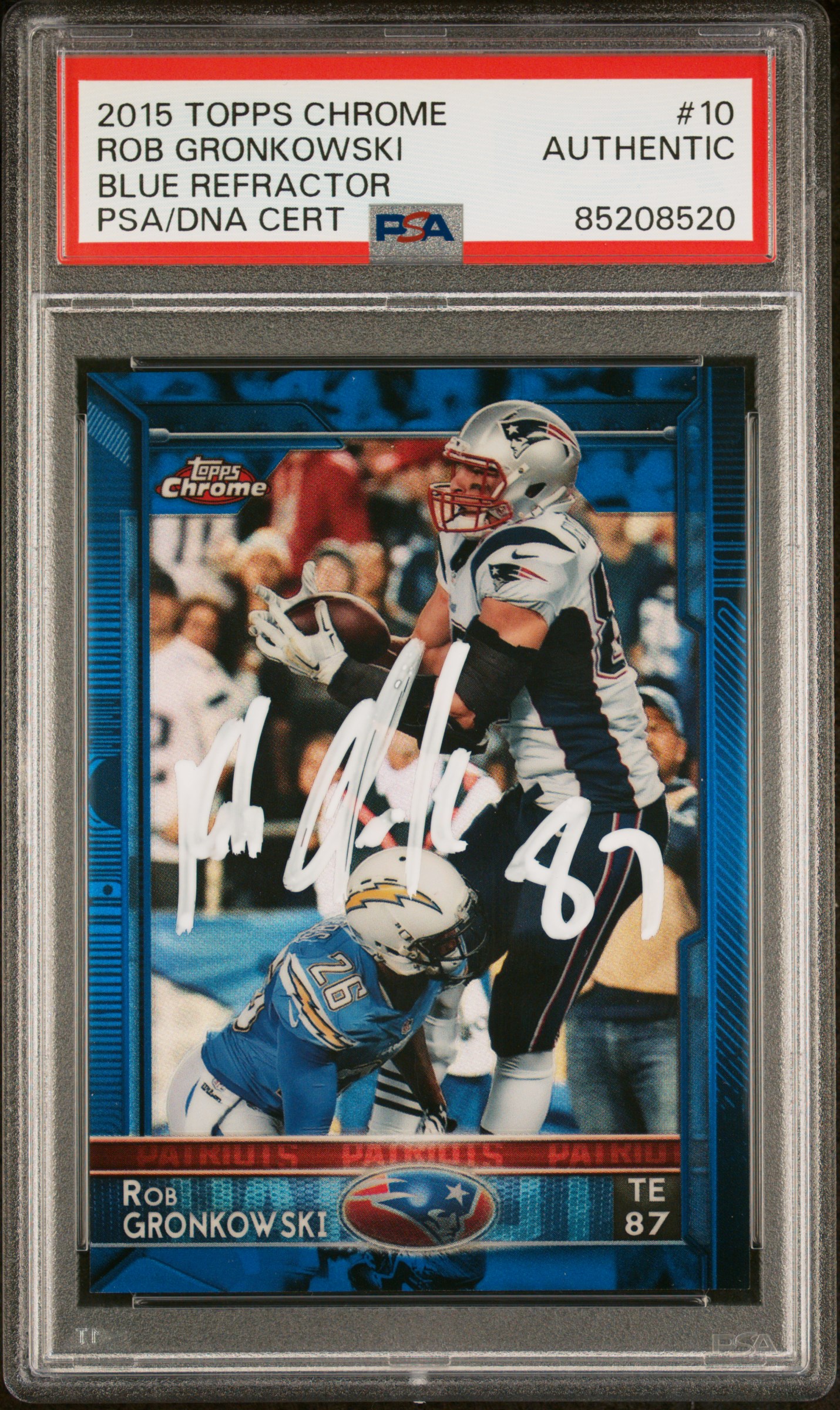 Rob Gronkowski 2015 Topps Chrome Blue Refractor Signed Card #10 Auto PSA 71/199