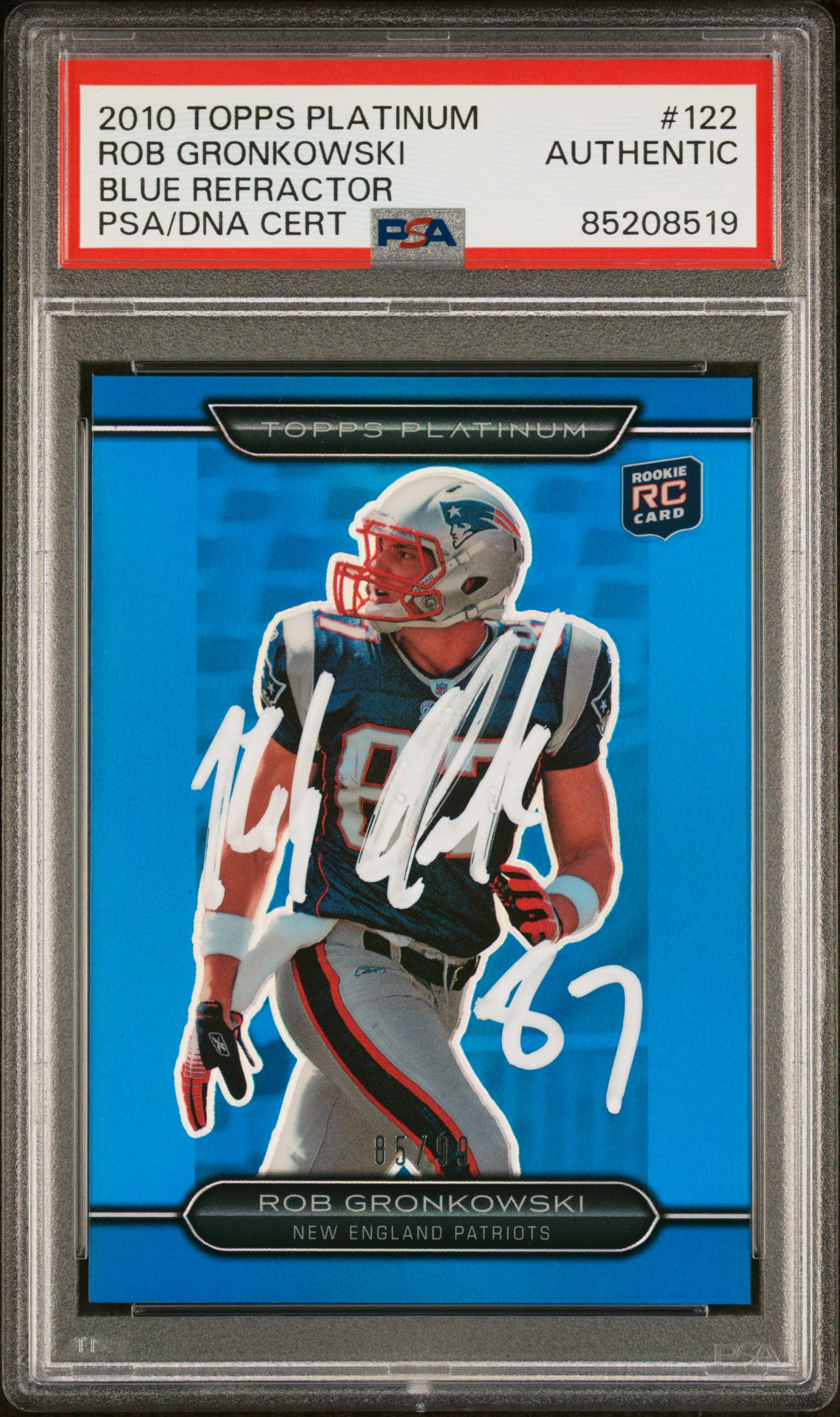 Rob Gronkowski 2010 Topps Platinum Blue Refractor Rookie Card 112 Auto PSA 85/99