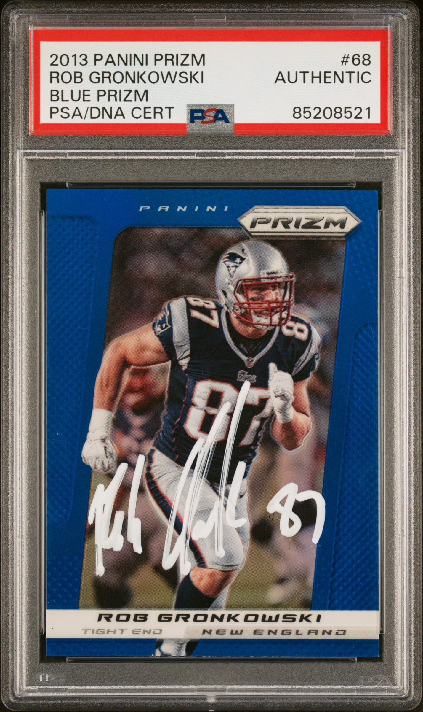 Rob Gronkowski 2013 Panini Prizm Blue Signed Football Card #68 Auto PSA