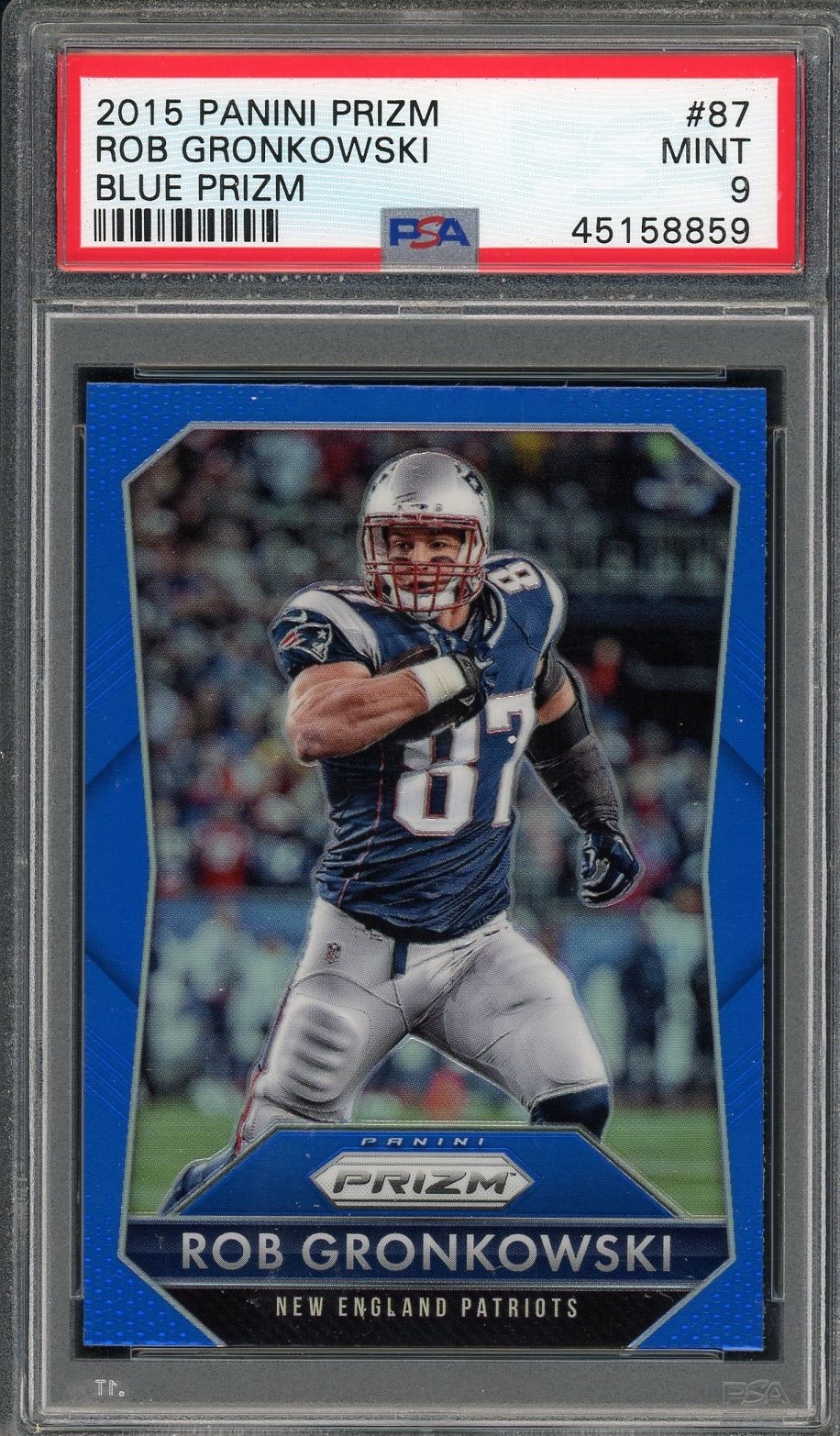 Rob Gronkowski 2015 Panini Blue Prizm Football Card #87 Graded PSA 9
