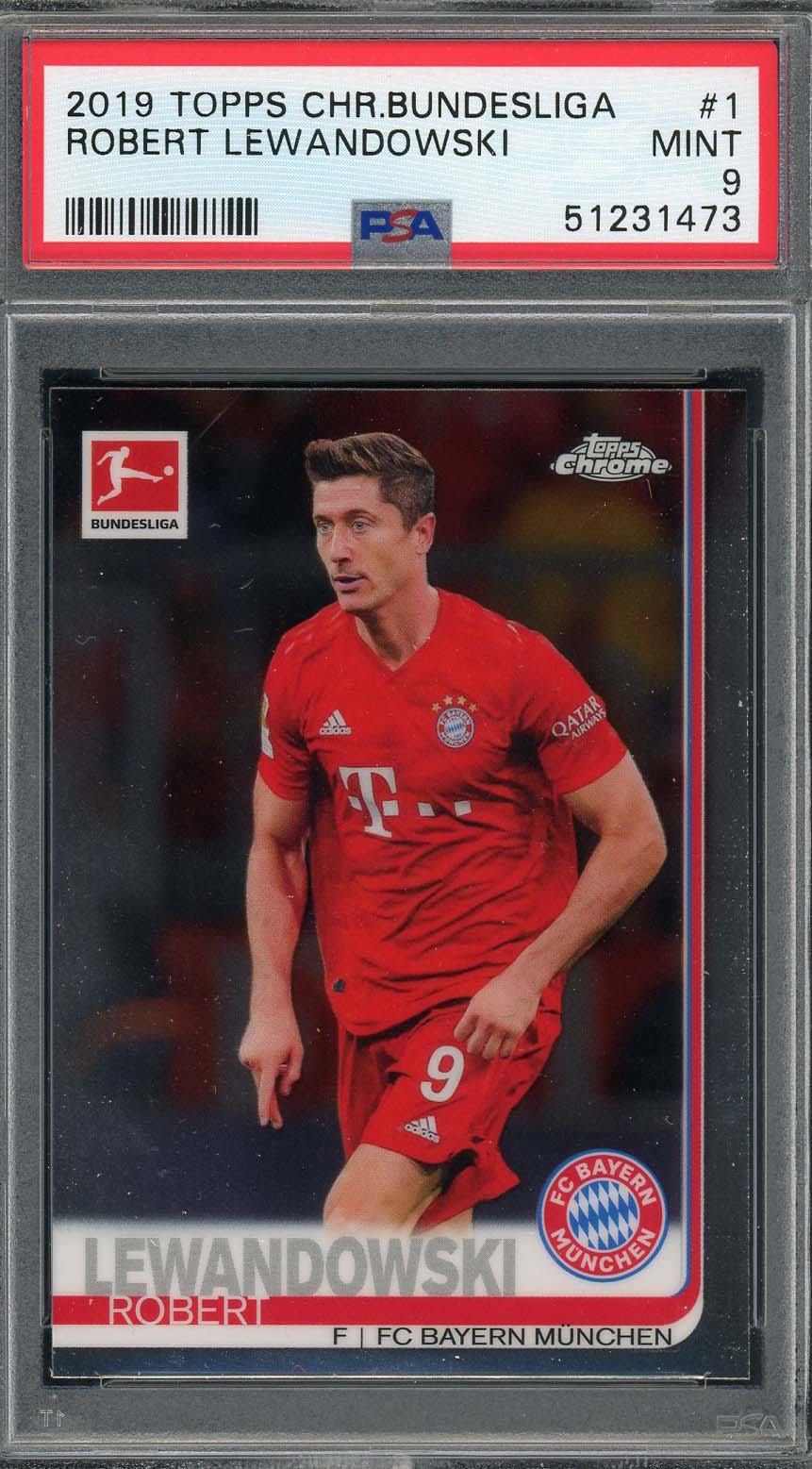 Robert Lewandowski 2019 Topps Chrome Bundesliga Card #1 PSA 9