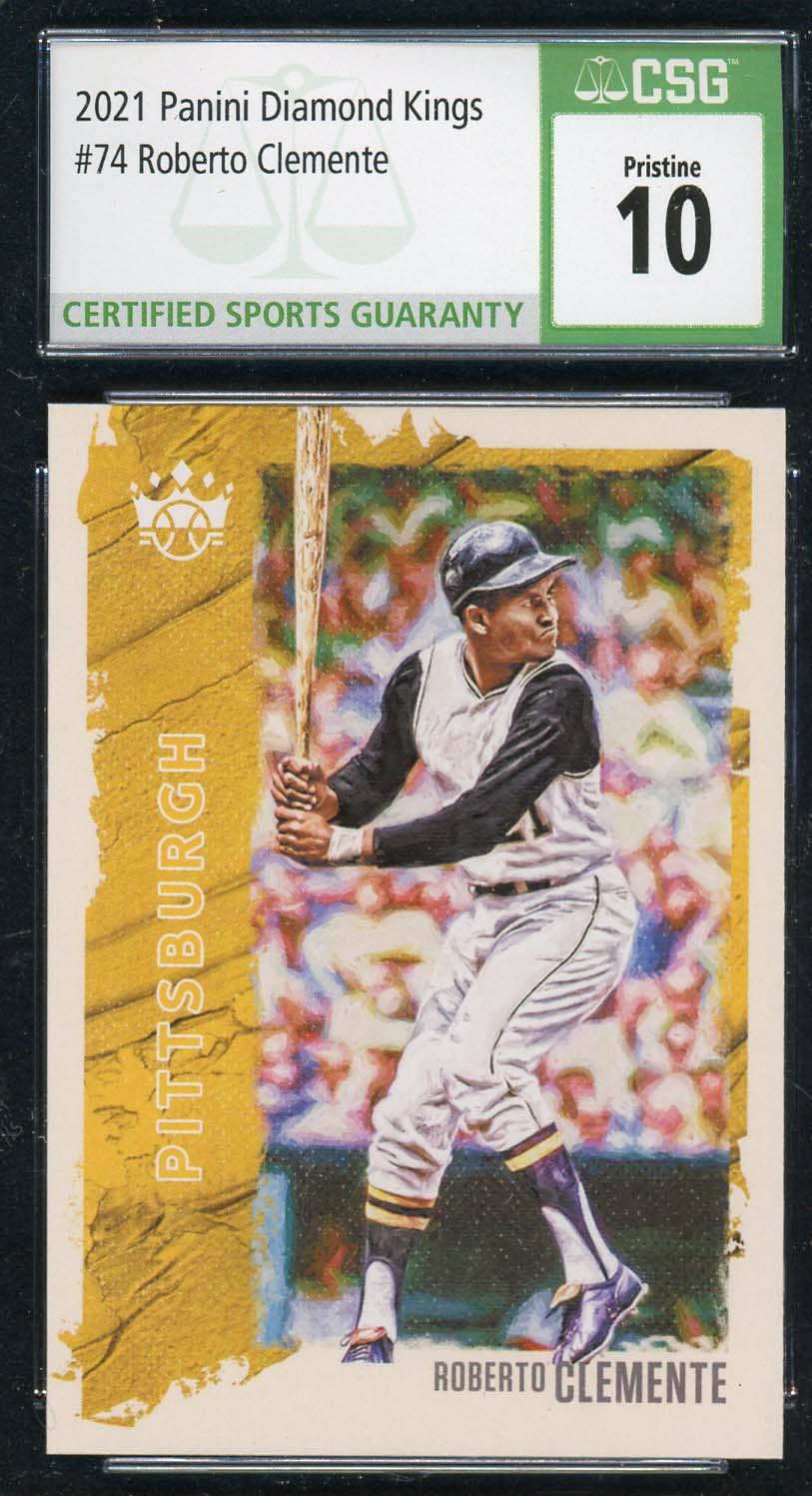 Roberto Clemente 2021 Panini Diamond Kings Baseball Card #74 Graded CSG 10 Roberto Clemente 2021 Panini Diamond Kings Baseball Card #74 Graded CSG 10