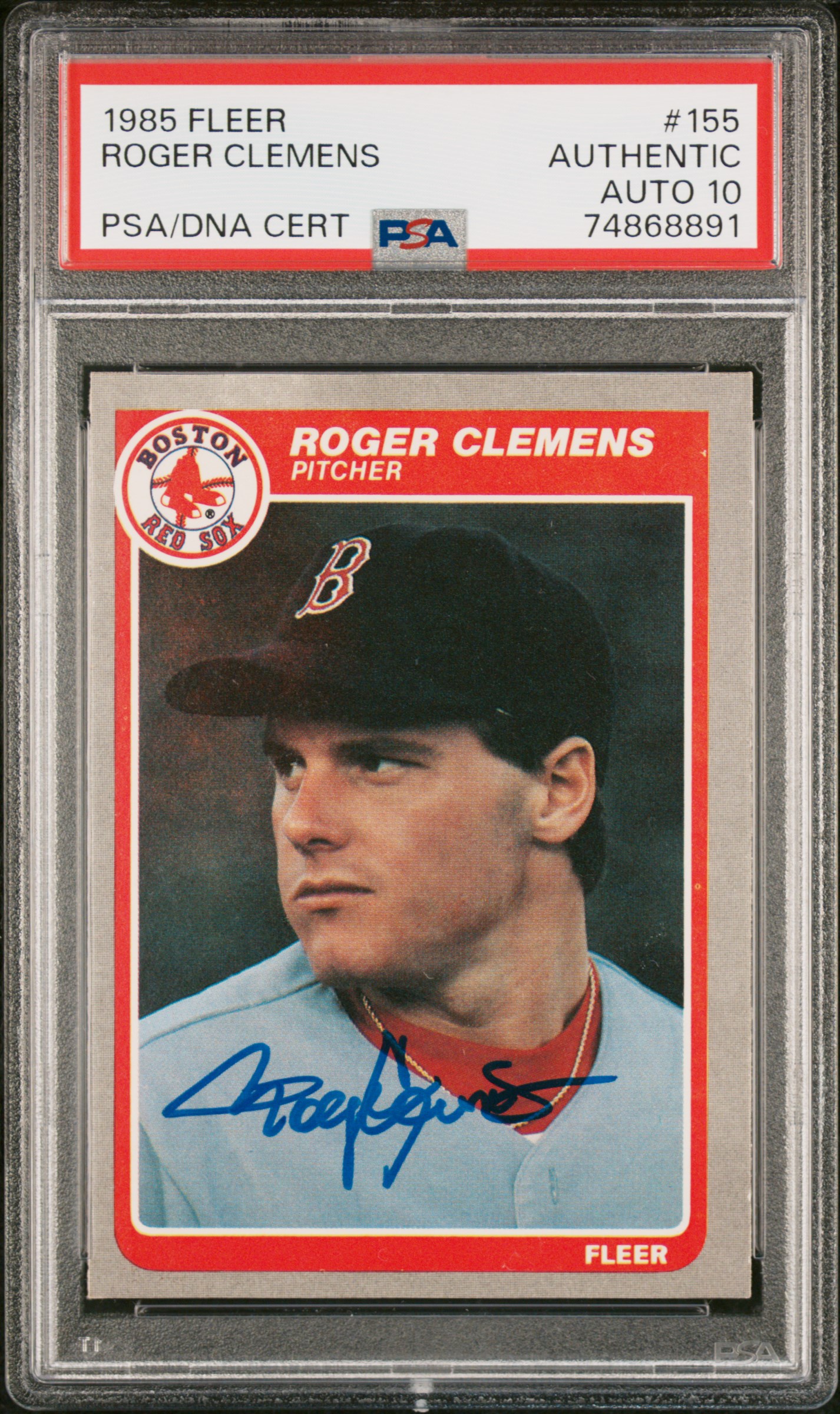 Roger Clemens 1985 Fleer Signed Baseball Rookie Card #155 Auto PSA 10 74868891