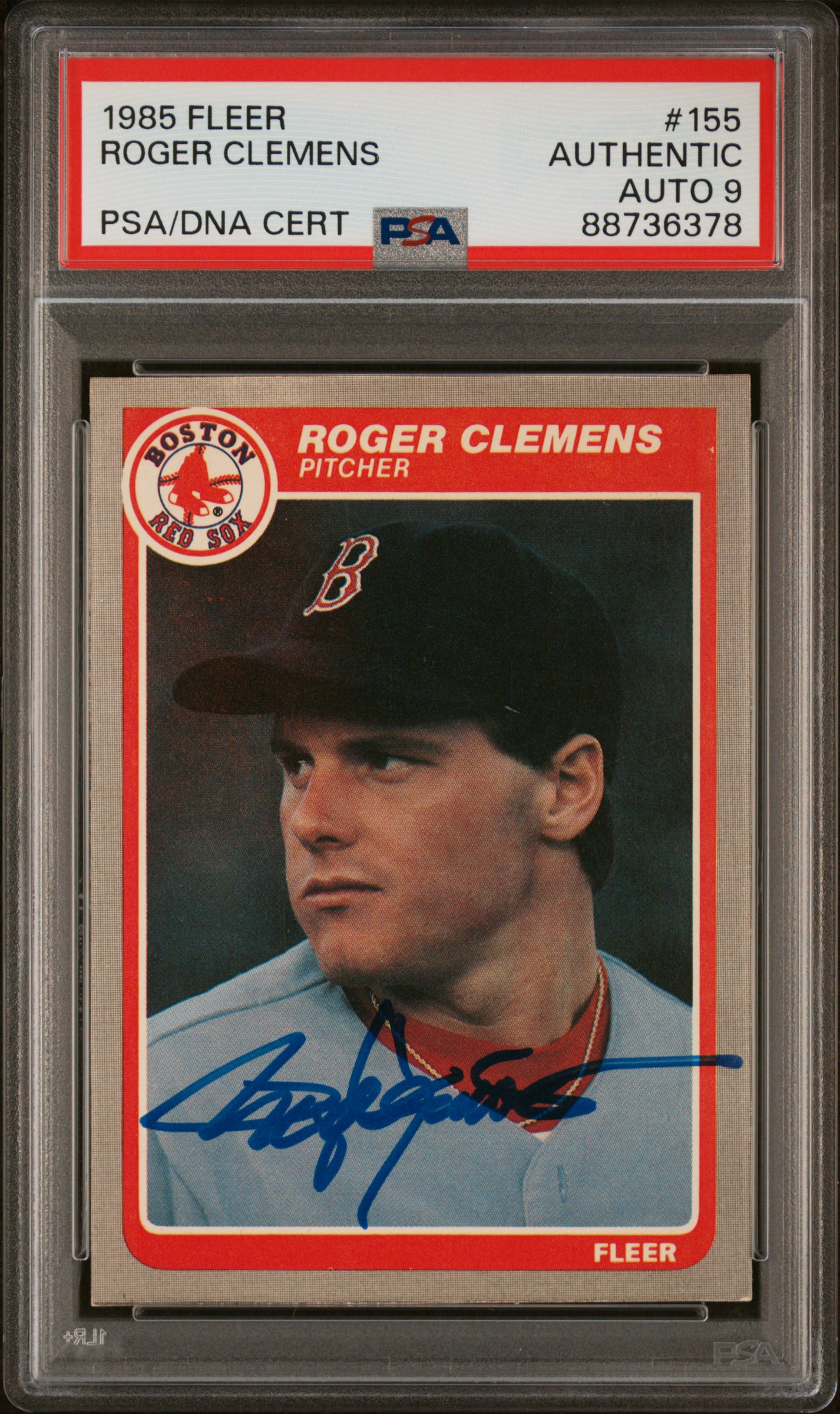 Roger Clemens 1985 Fleer Signed Rookie Card #155 Auto Graded PSA 9 88736378