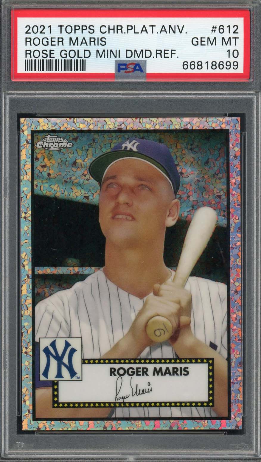 Roger Maris 2021 Topps Chrome Platinum Gold Refractor Card #612 PSA 10 71/75