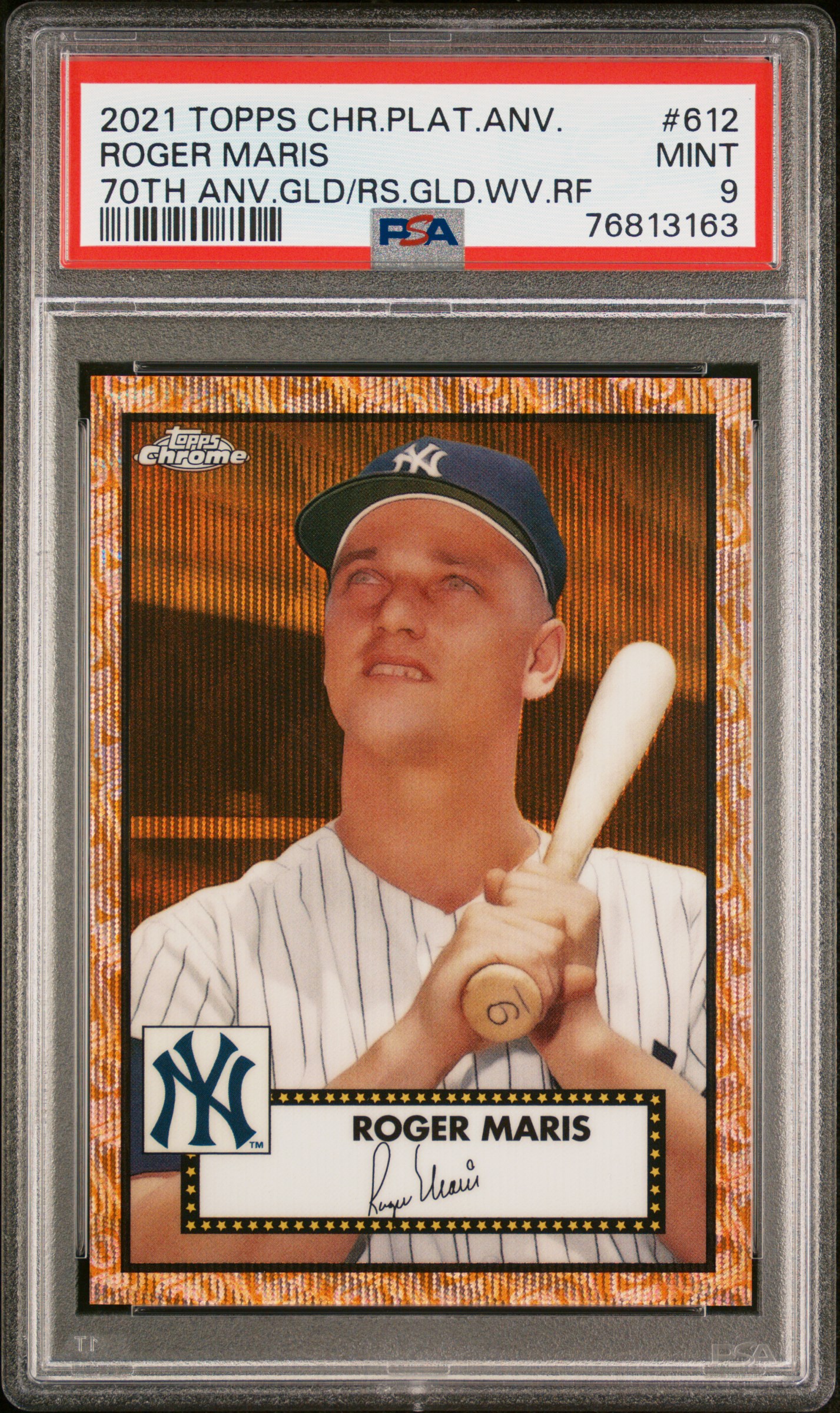 Roger Maris 2021 Topps Chrome Gold Wave Refractor Baseball Card #612 PSA 9 22/50