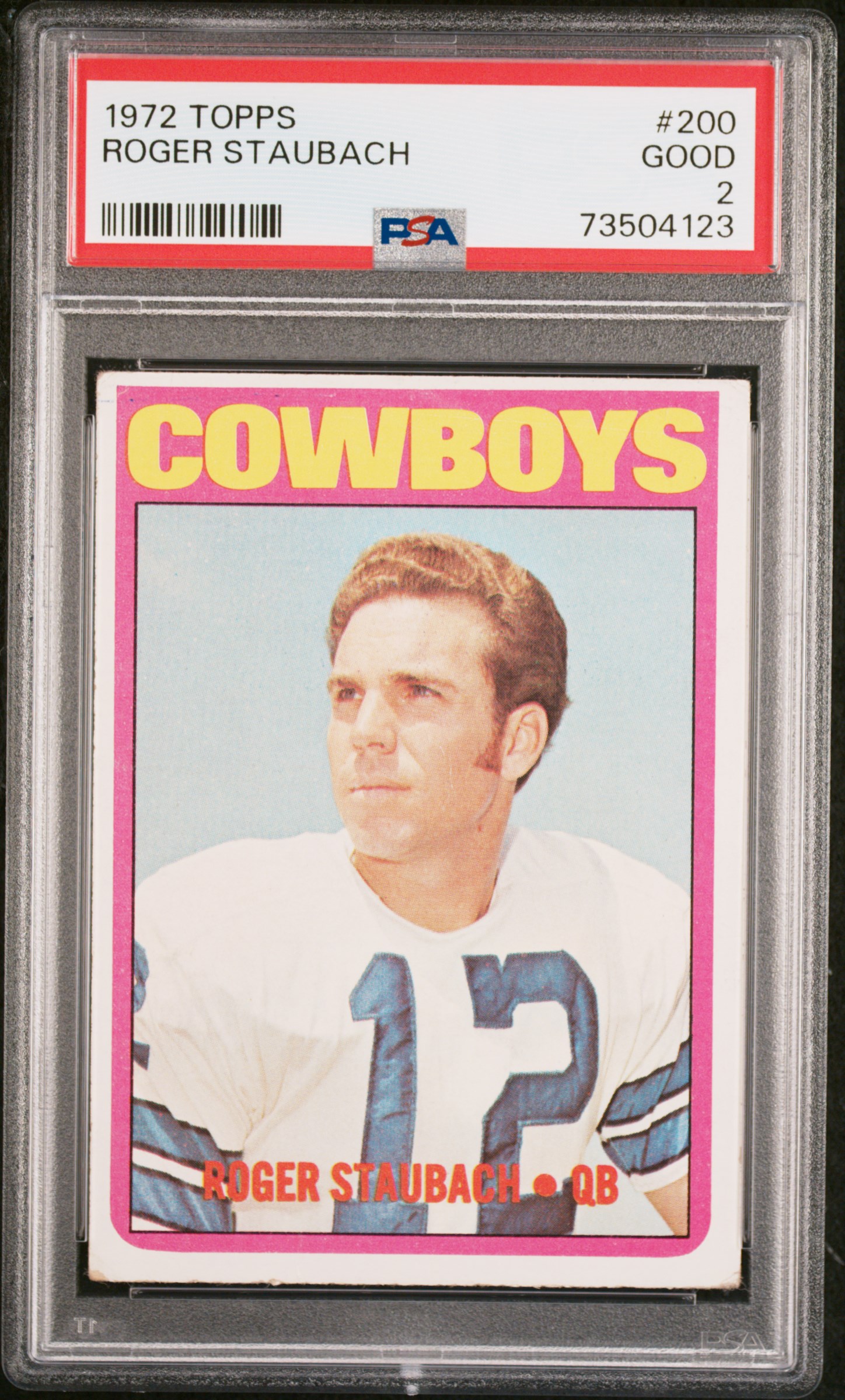 Roger Staubach 1972 Topps Football Rookie Card #200 Graded PSA 2