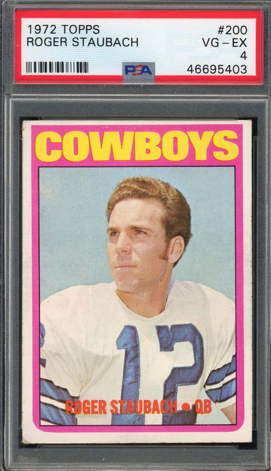 Roger Staubach 1972 Topps Football Rookie Card RC #200 Graded PSA 4
