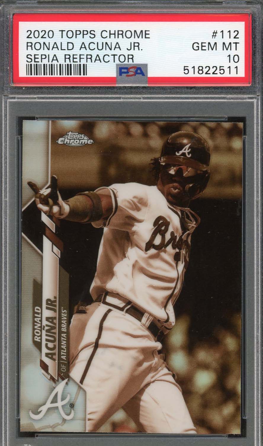 Ronald Acuna Jr 2020 Topps Chrome Sepia Refractor Baseball Card #112 PSA 10