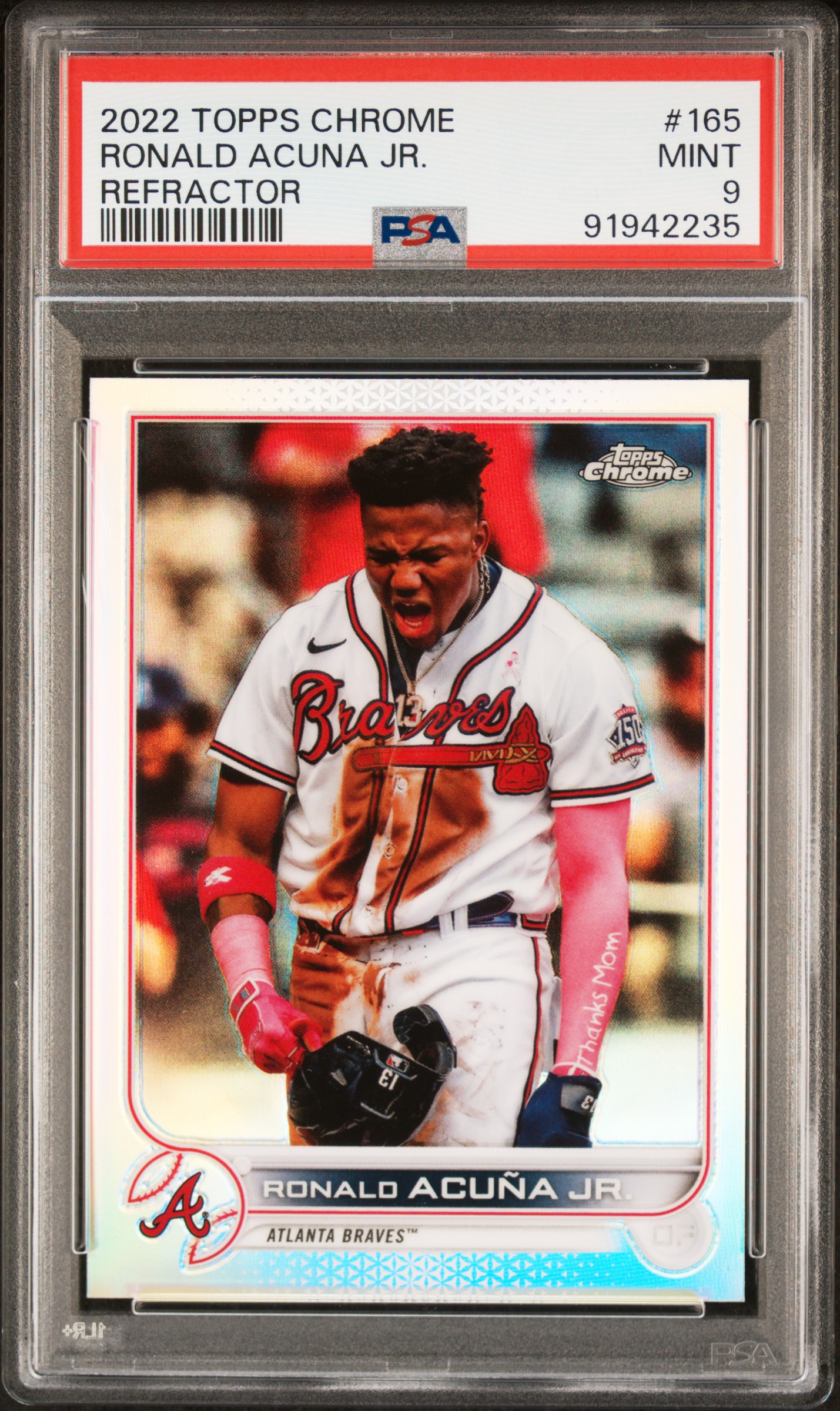 Ronald Acuna Jr 2022 Toppps Chrome Refractor Baseball Card #165 Graded PSA 9
