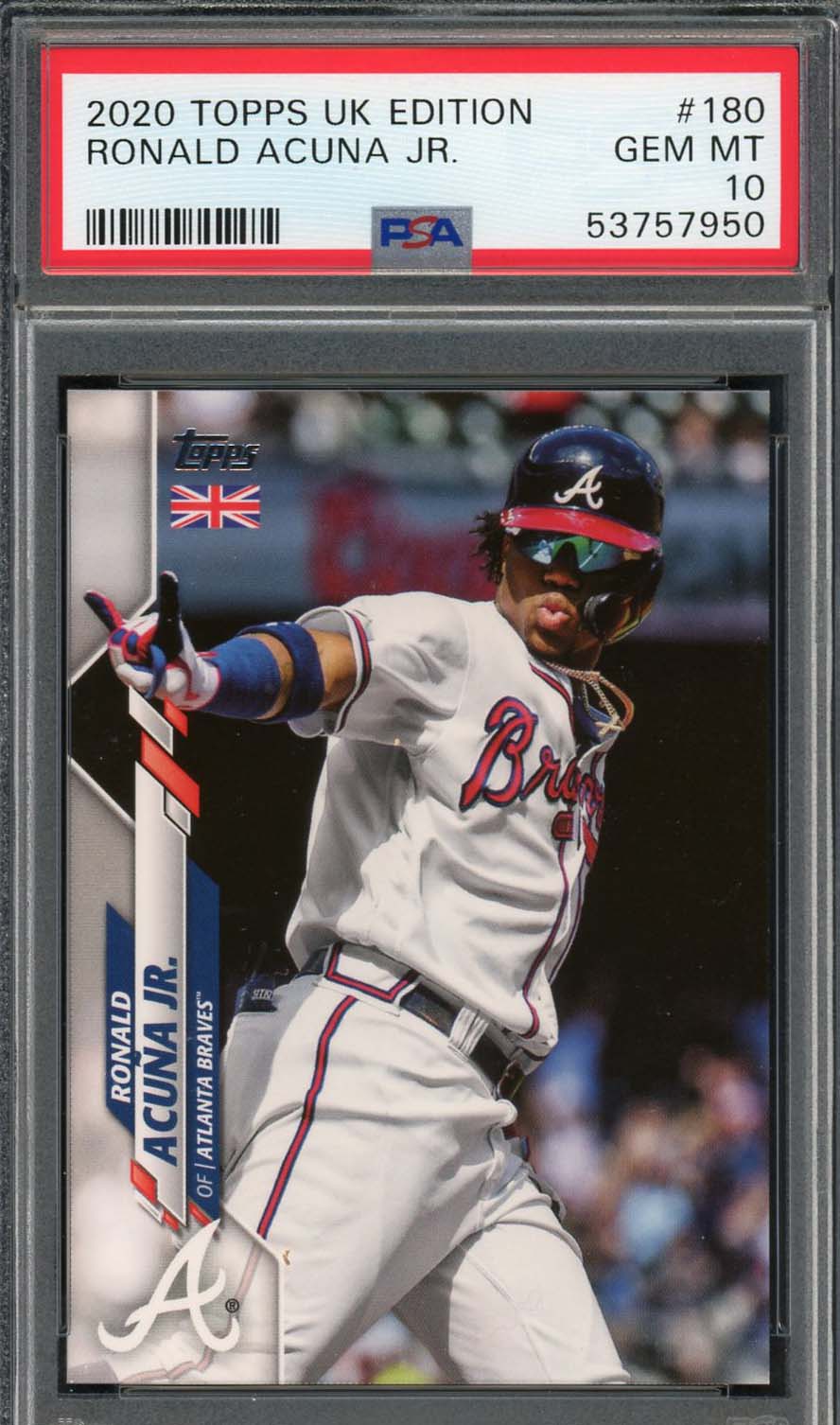 Ronald Acuna Jr 2020 Topps UK Edition Baseball Card #180 Graded PSA 10