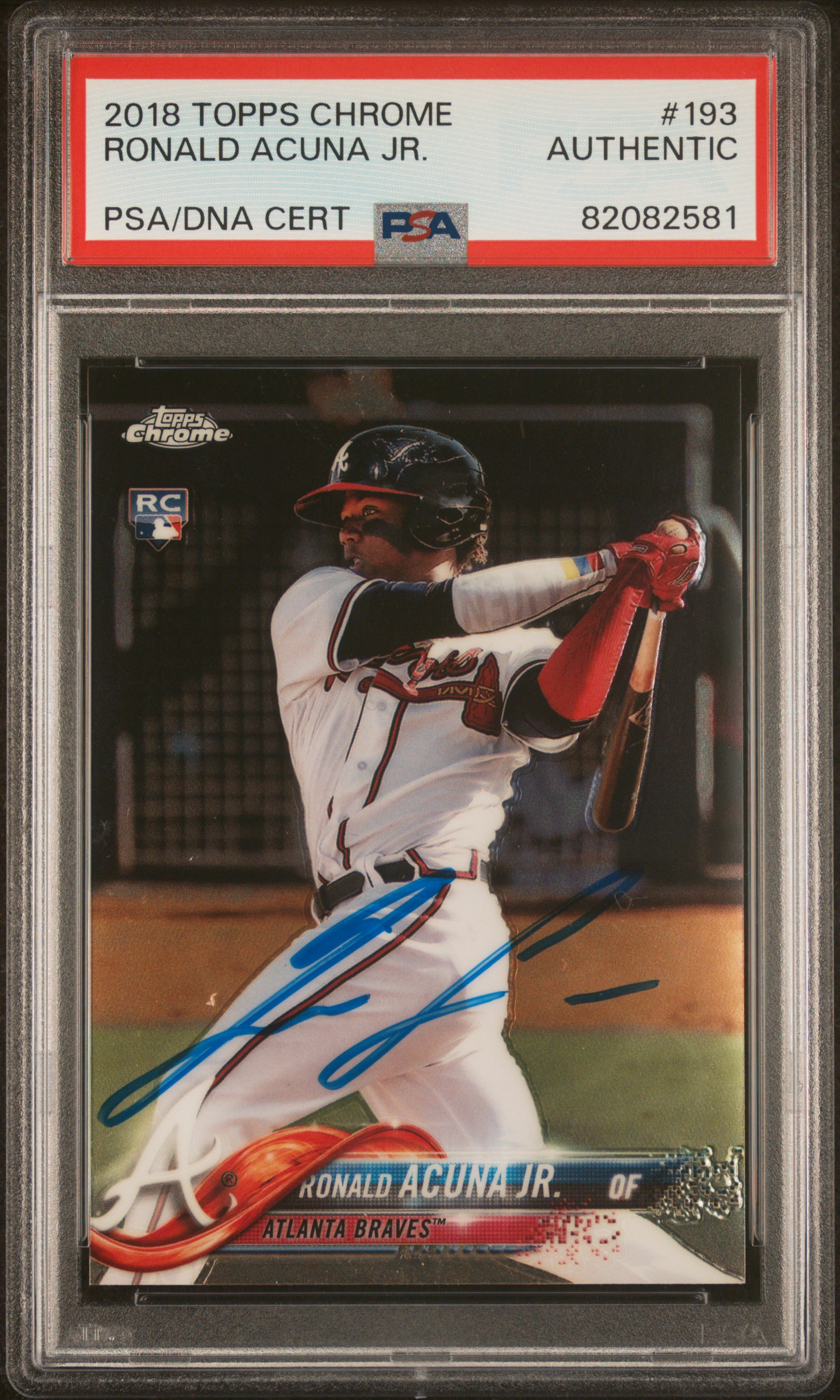 Ronald Acuna Jr 2018 Topps Chrome Signed Rookie Card #193 Auto PSA 82082581