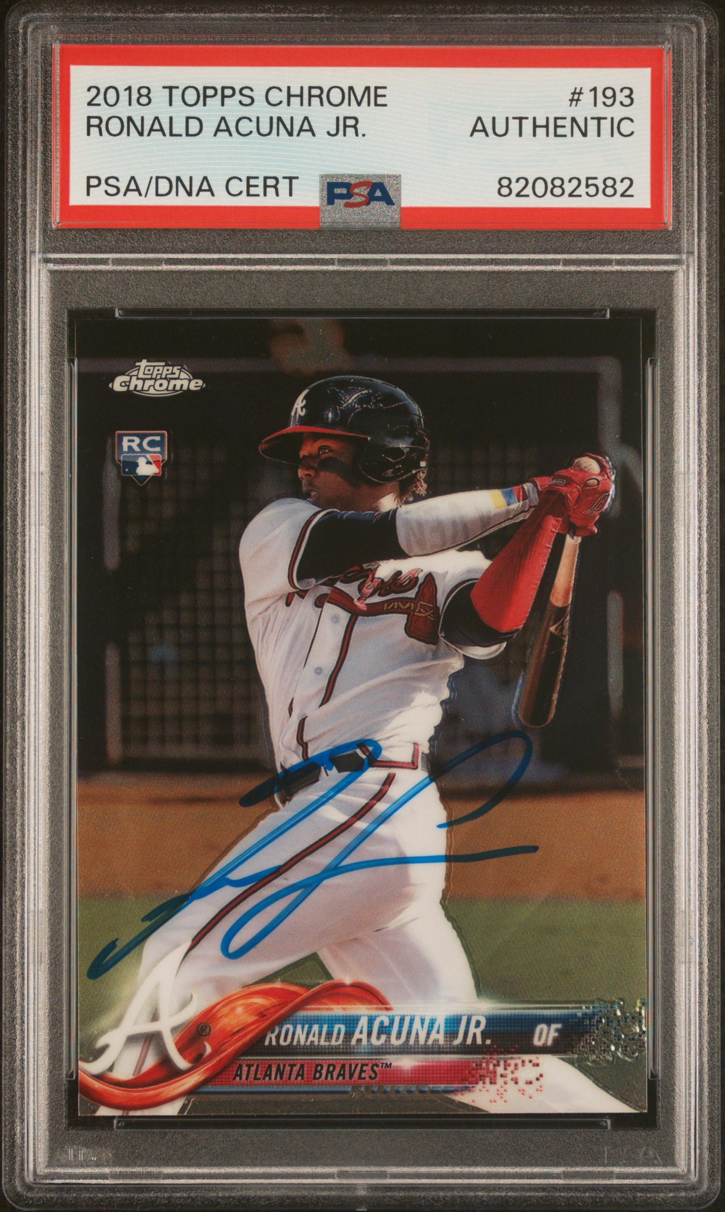 Ronald Acuna Jr 2018 Topps Chrome Signed Rookie Card #193 Auto PSA 82082582