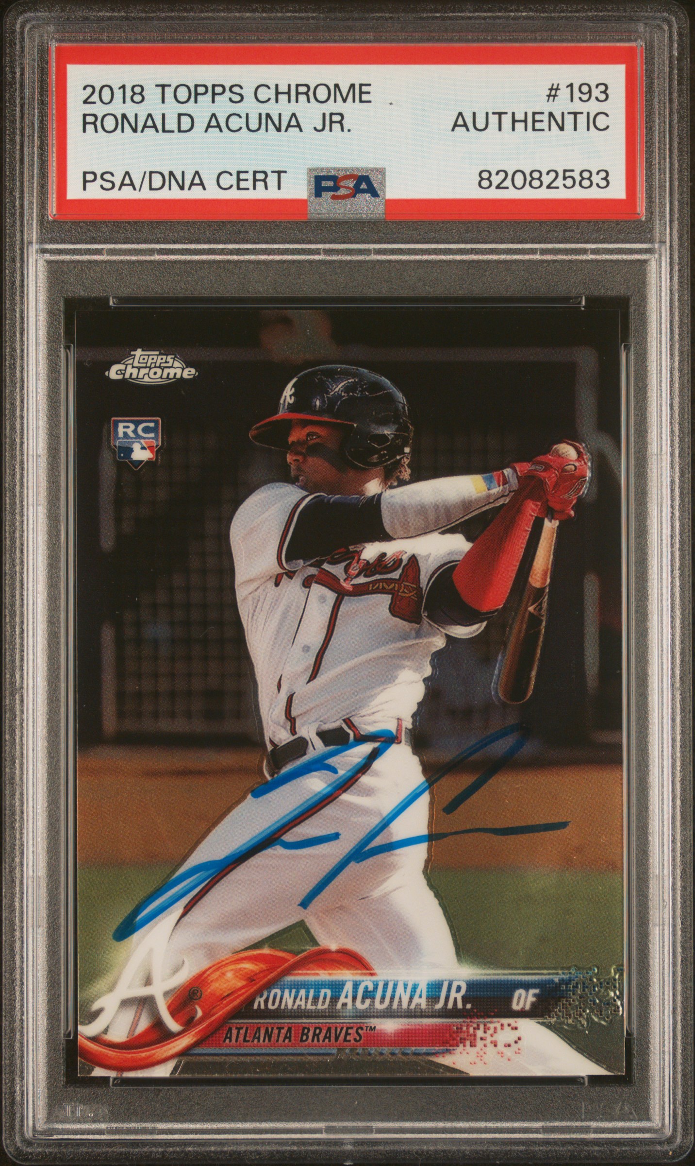 Ronald Acuna Jr 2018 Topps Chrome Signed Rookie Card #193 Auto PSA 82082583
