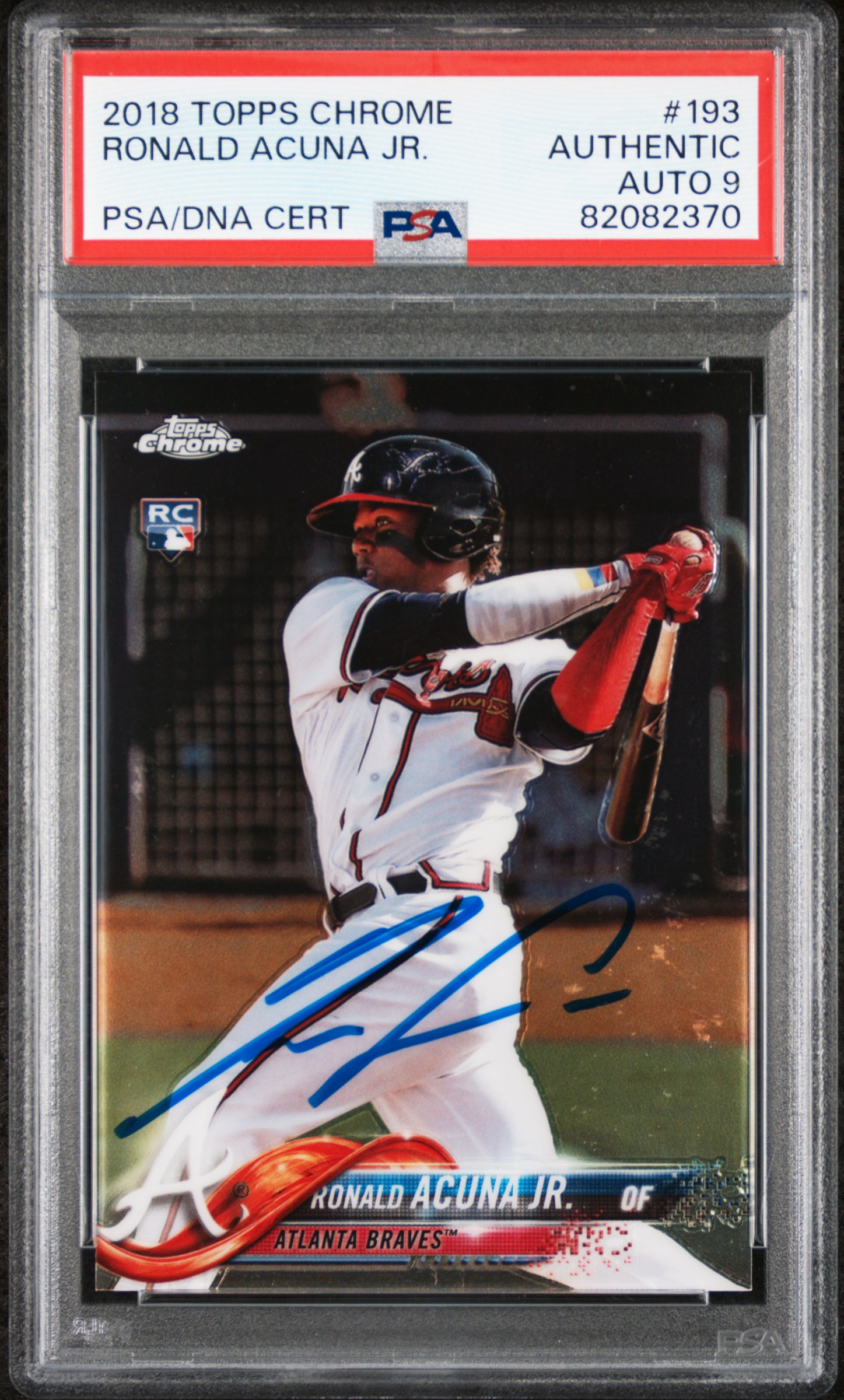 Ronald Acuna Jr 2018 Topps Chrome Signed Rookie Card #193 Auto PSA 9 82082370