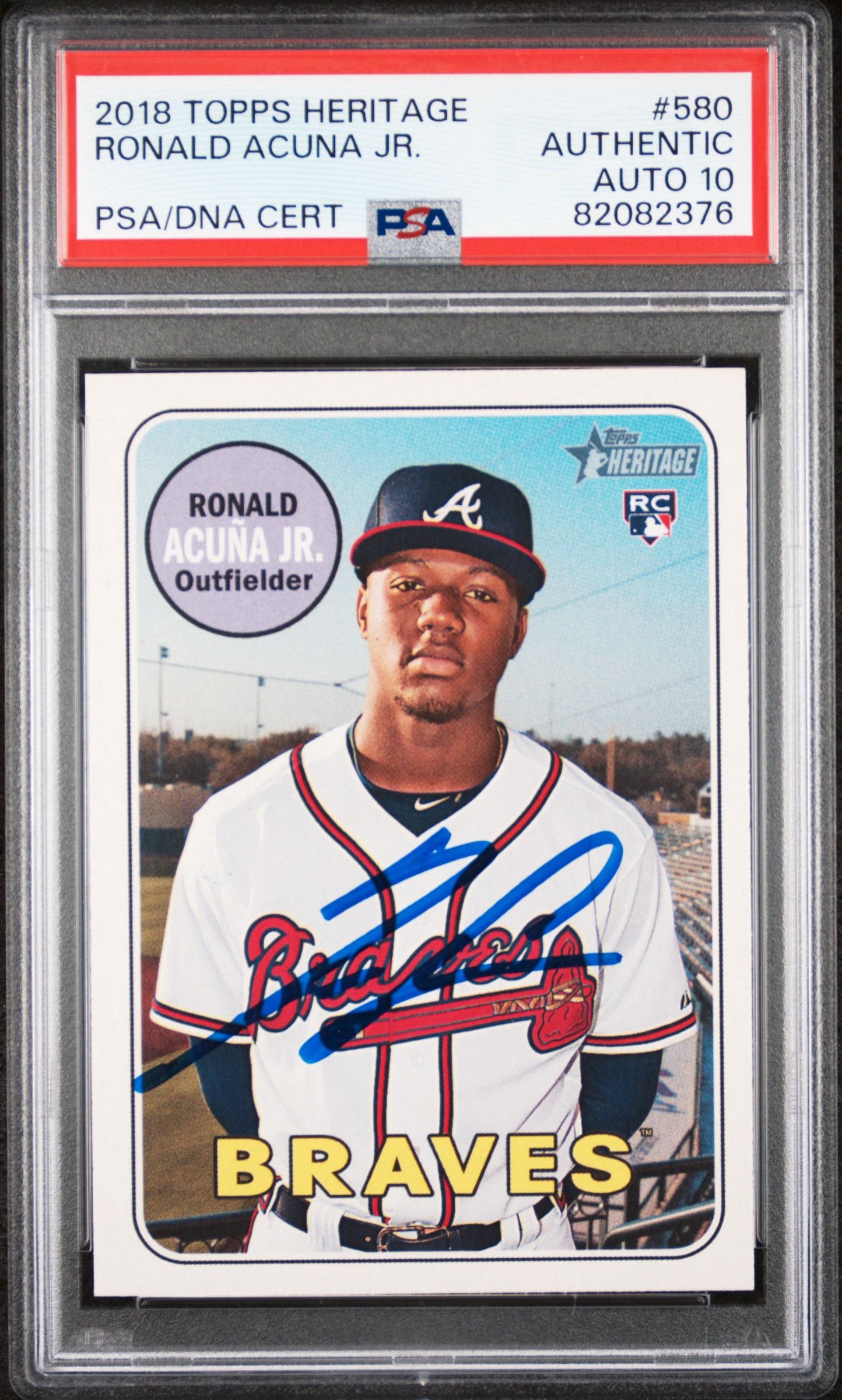 Ronald Acuna Jr 2018 Topps Heritage Signed Rookie Card #580 Auto Graded PSA 10