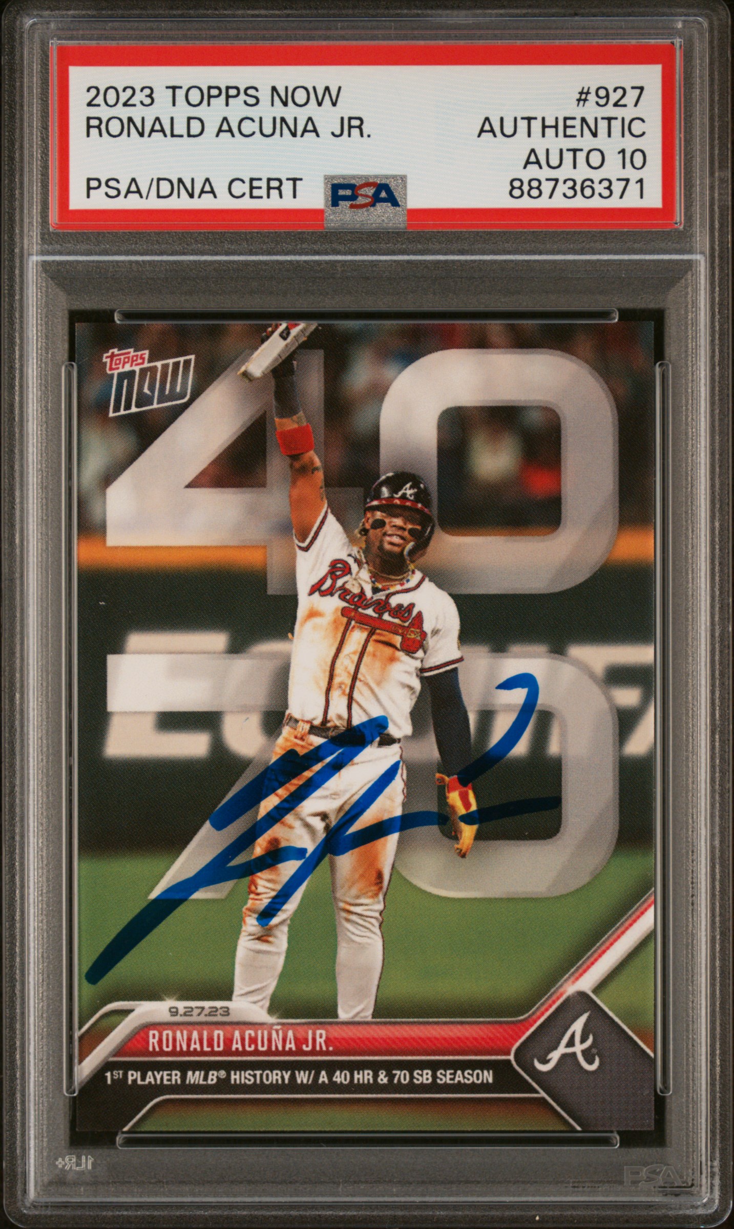 Ronald Acuna Jr 2023 Topps Now 40/70 Signed Card #927 Auto Graded PSA 10 8736371
