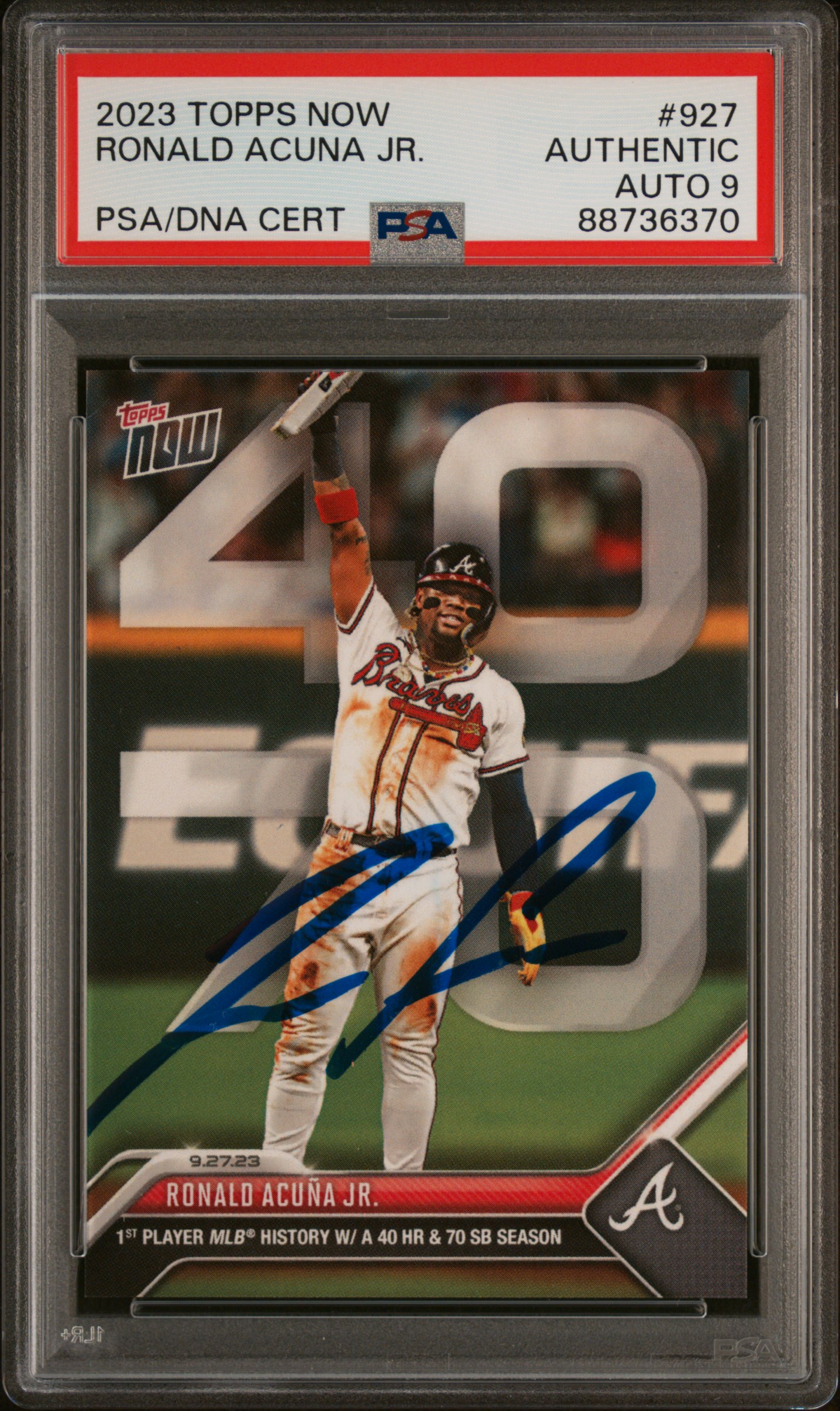 Ronald Acuna Jr 2023 Topps Now 40/70 Signed Card #927 Auto Graded PSA 9 88736370
