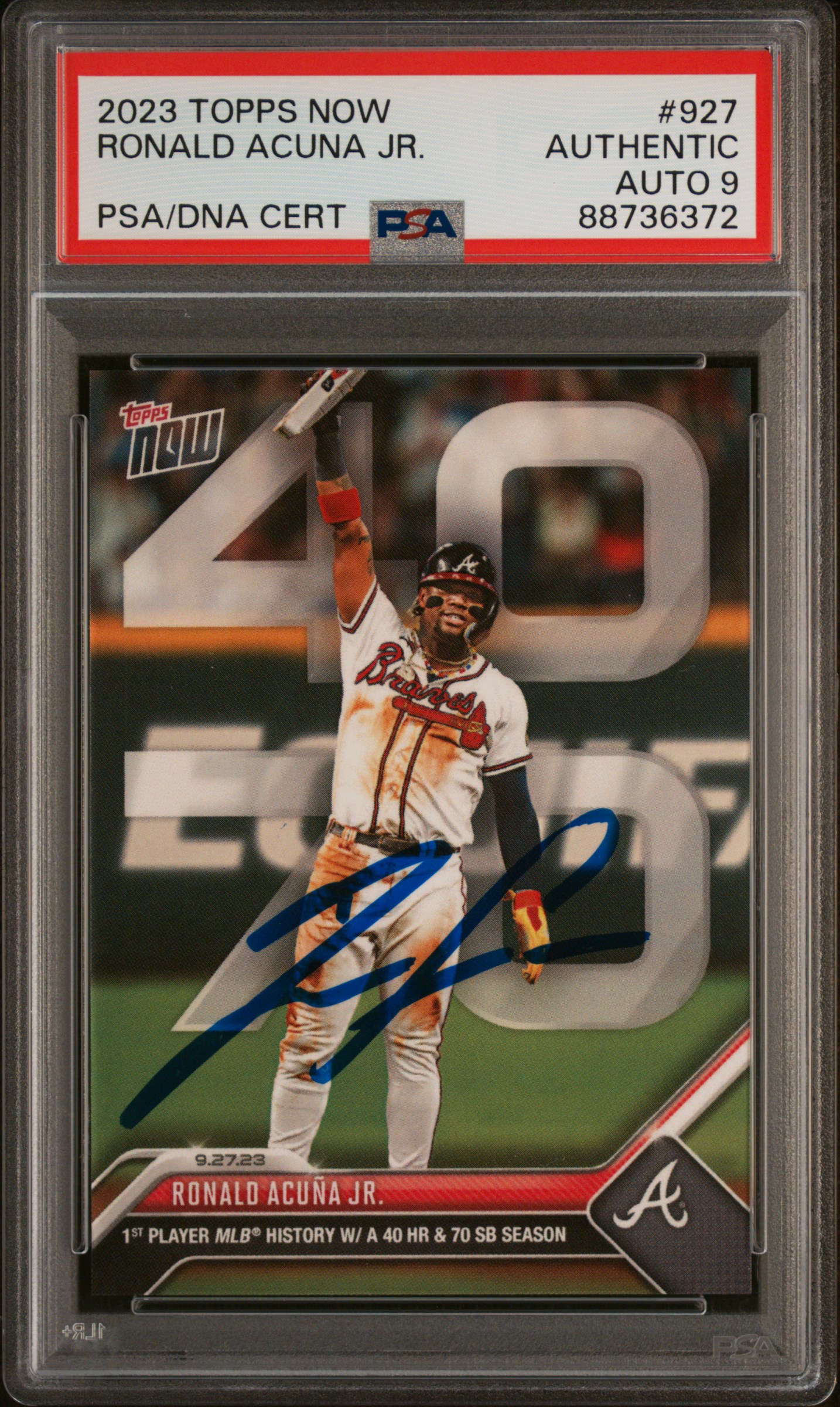 Ronald Acuna Jr 2023 Topps Now 40/70 Signed Card #927 Auto Graded PSA 9 88736372