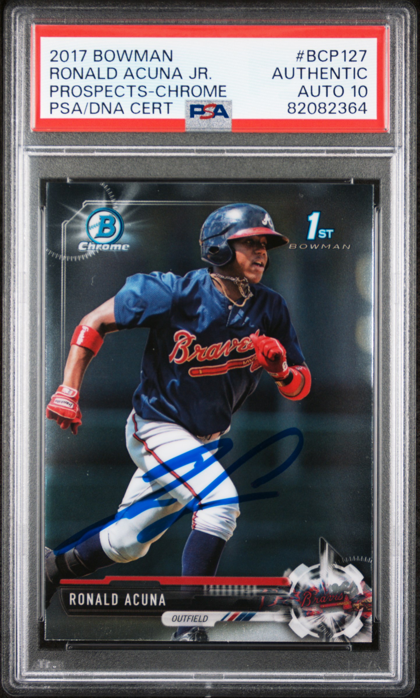 Ronald Acuna Jr 2017 Bowman Chrome Signed Rookie Card #BCP127 Auto PSA 10 082364