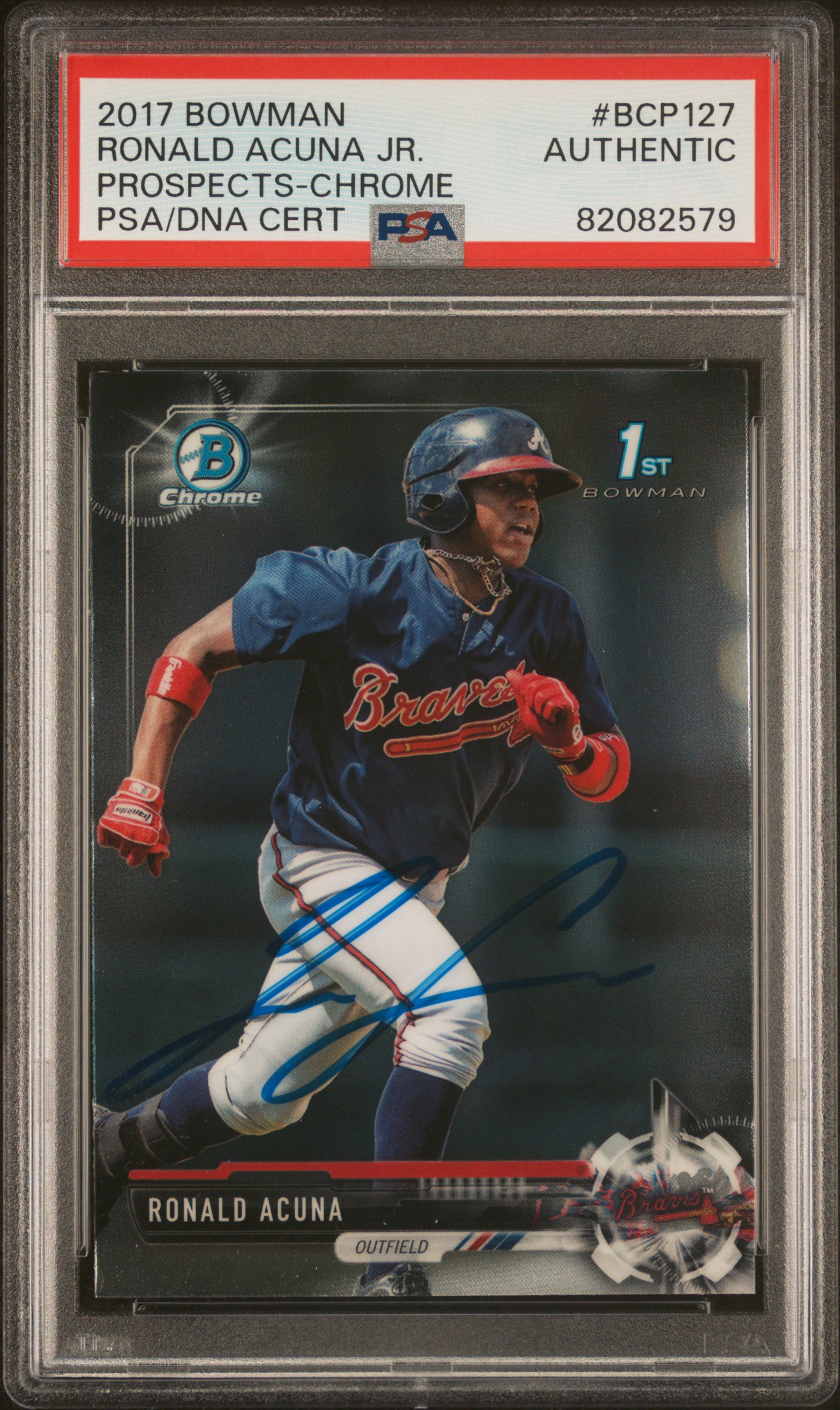 Ronald Acuna Jr 2017 Topps Bowman Chrome Signed Rookie Card #BCP127 Auto PSA 579