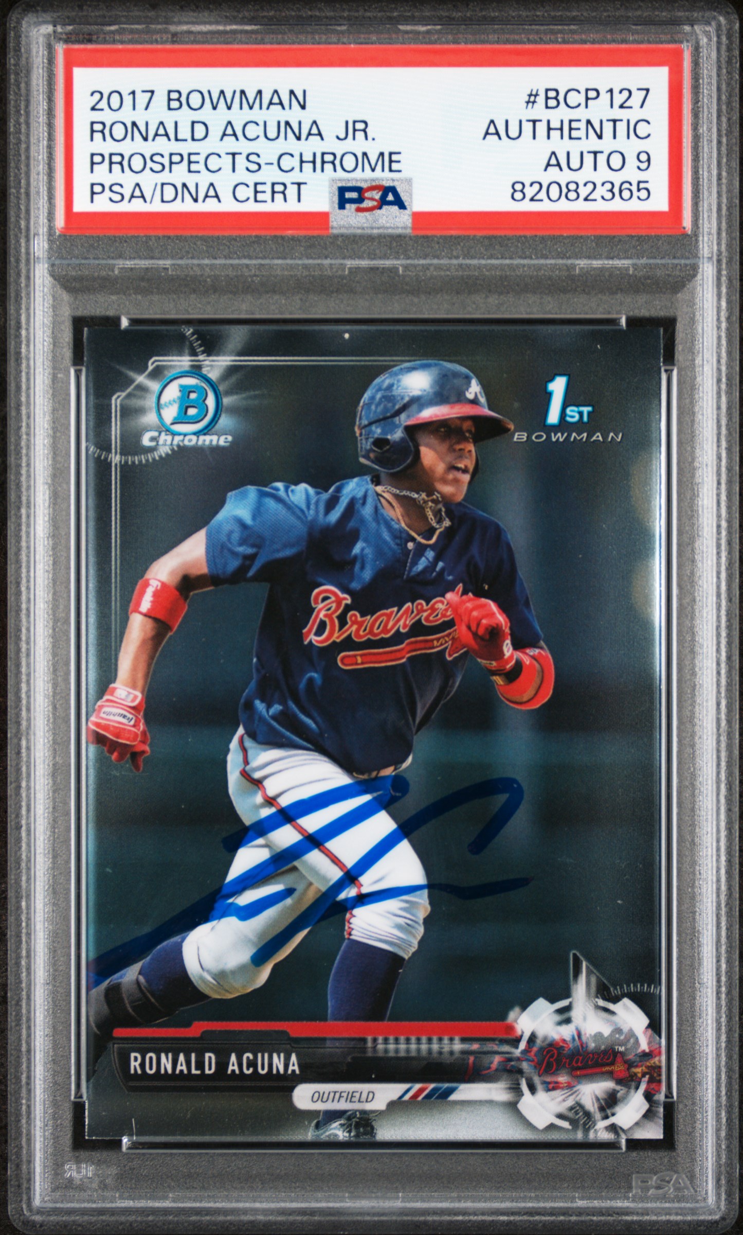 Ronald Acuna Jr 2017 Bowman Chrome Signed Rookie Card #BCP127 Auto PSA 9 2082365