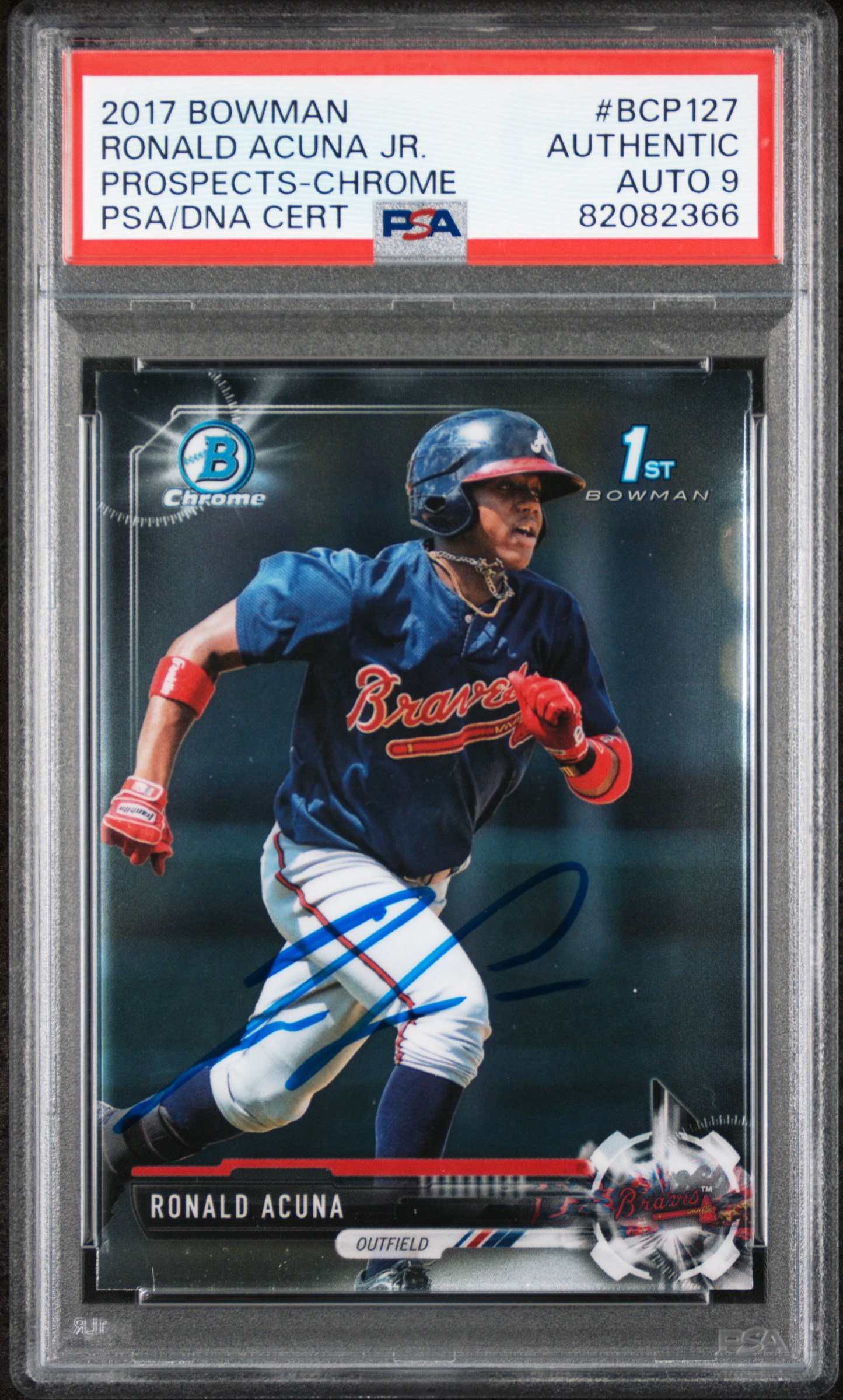 Ronald Acuna Jr 2017 Bowman Chrome Signed Rookie Card #BCP127 Auto PSA 9 2082366