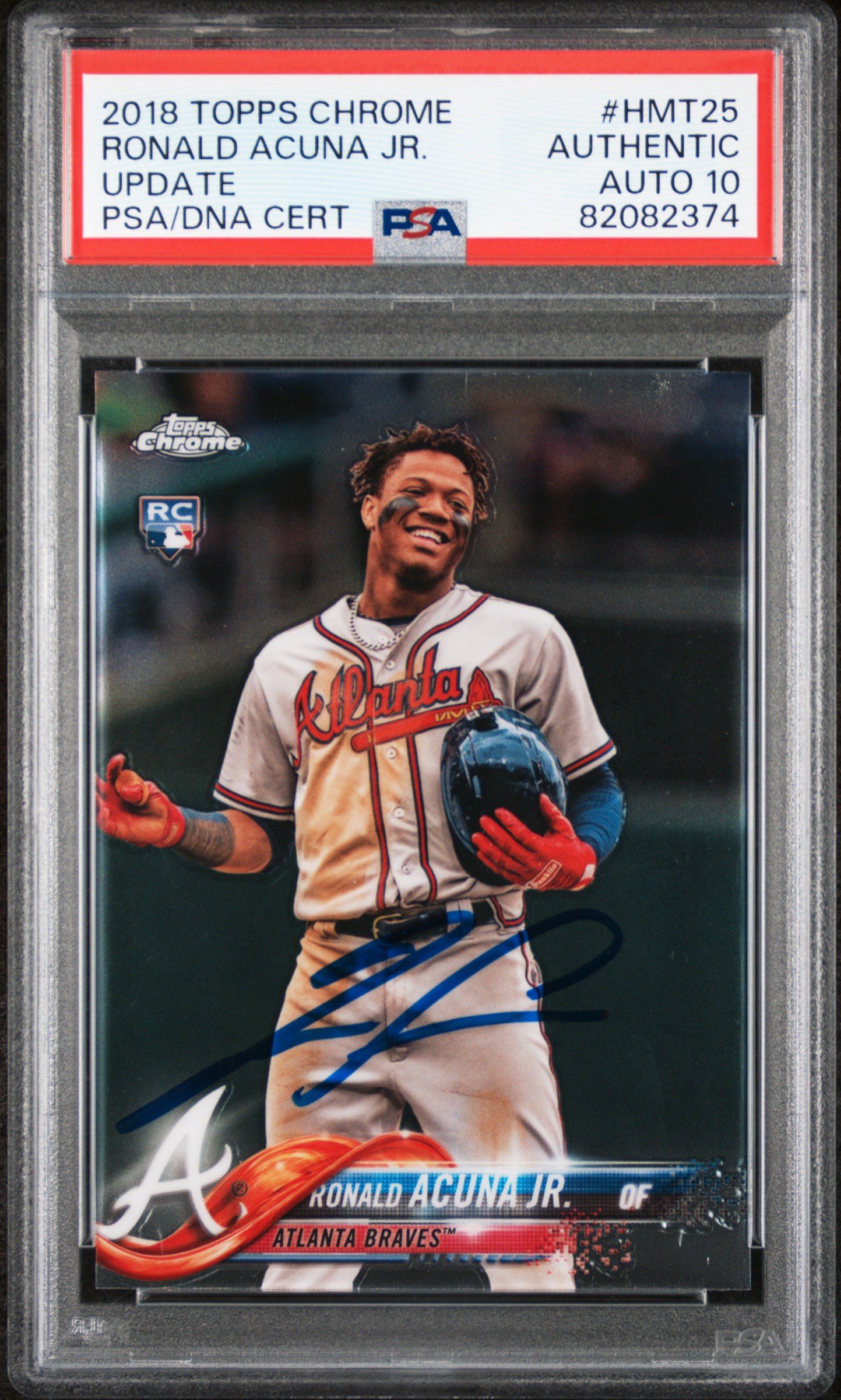 Ronald Acuna Jr 2018 Topps Chrome Update Signed Rookie Card #HMT25 Auto PSA 10