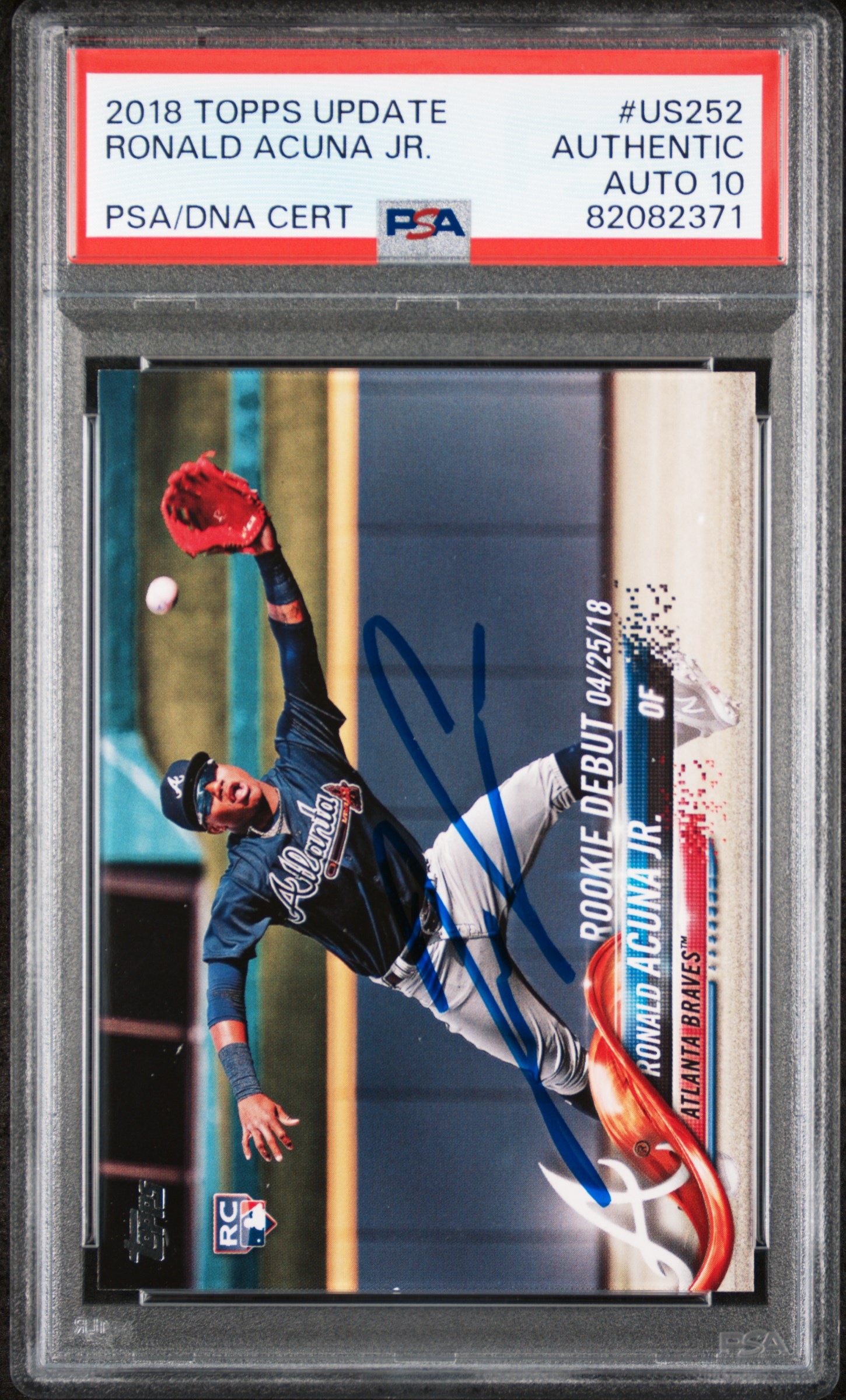 Ronald Acuna Jr 2018 Topps Update Signed Rookie Card #US252 Auto PSA 10 82082371