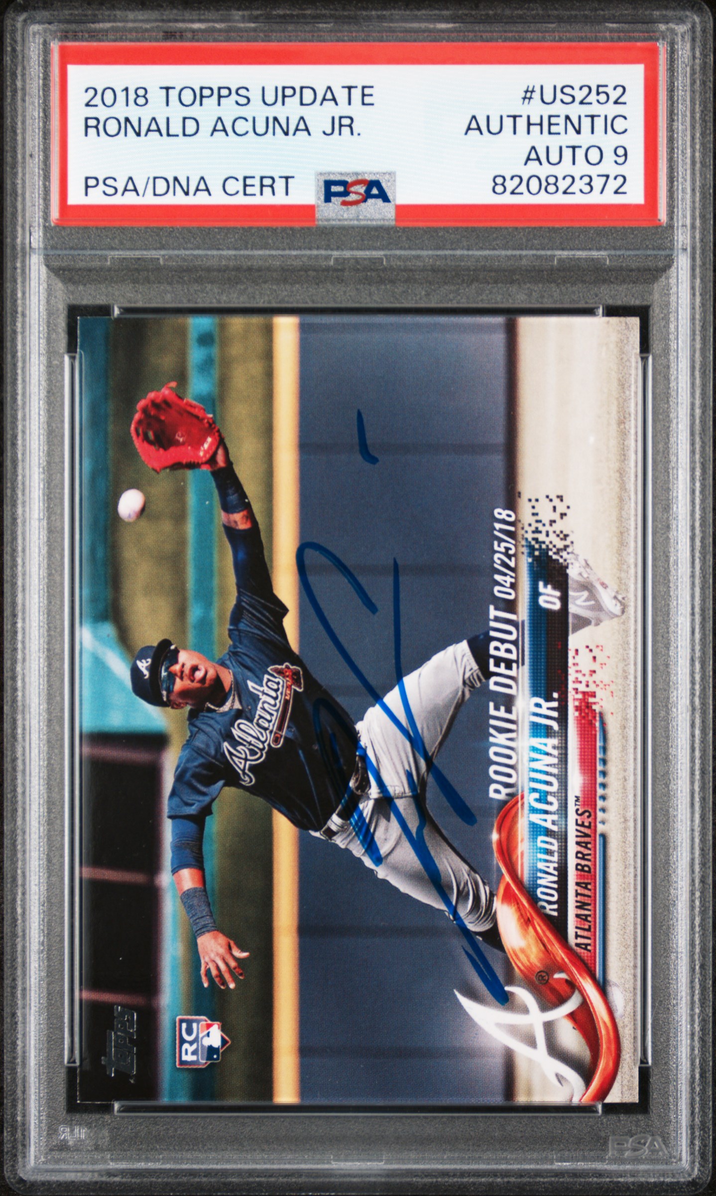 Ronald Acuna Jr 2018 Topps Update Signed Rookie Card #US252 Auto PSA 9 82082372