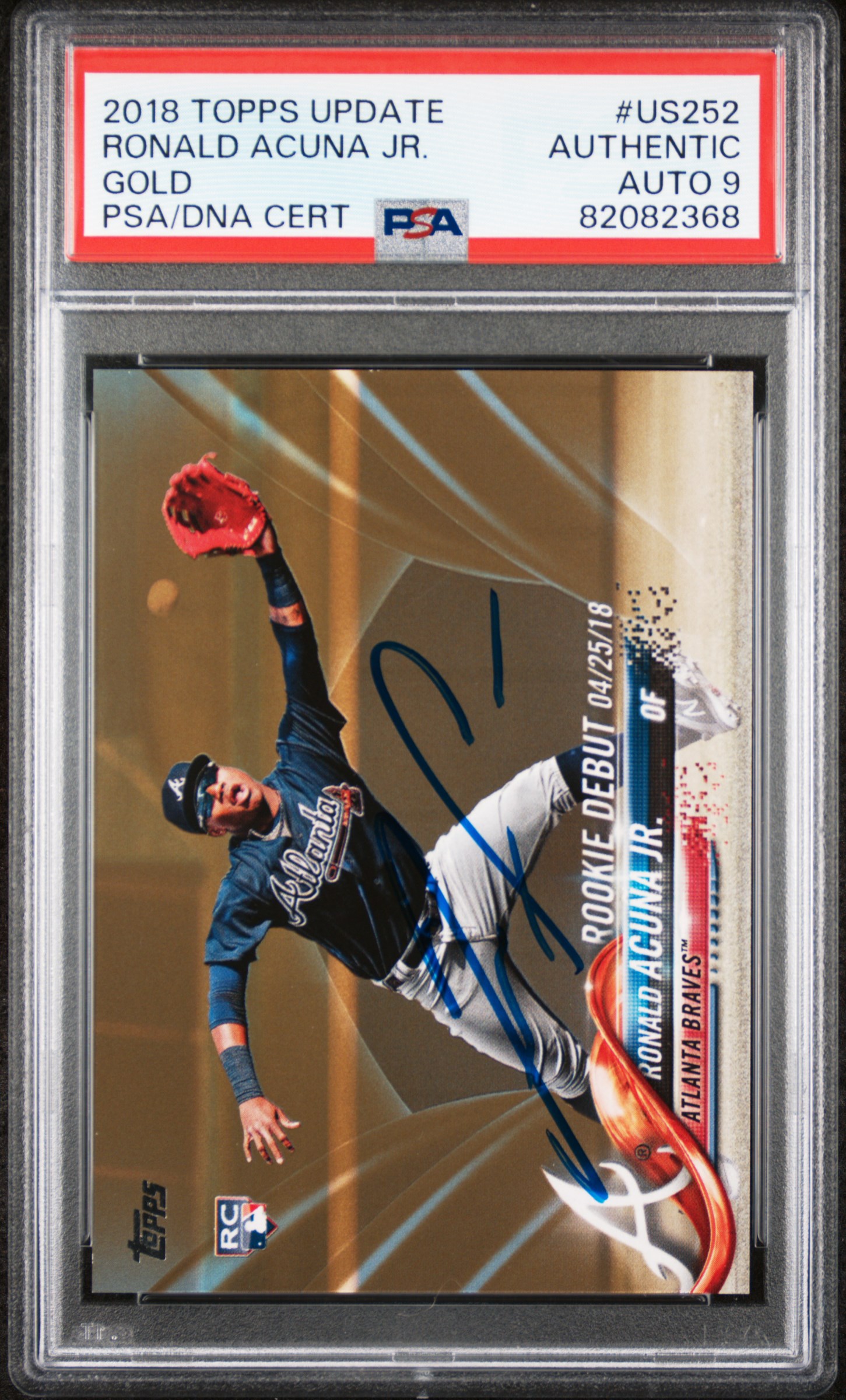 Ronald Acuna Jr 2018 Topps Update Gold Rookie Card #US252 Auto PSA 9 504/2018