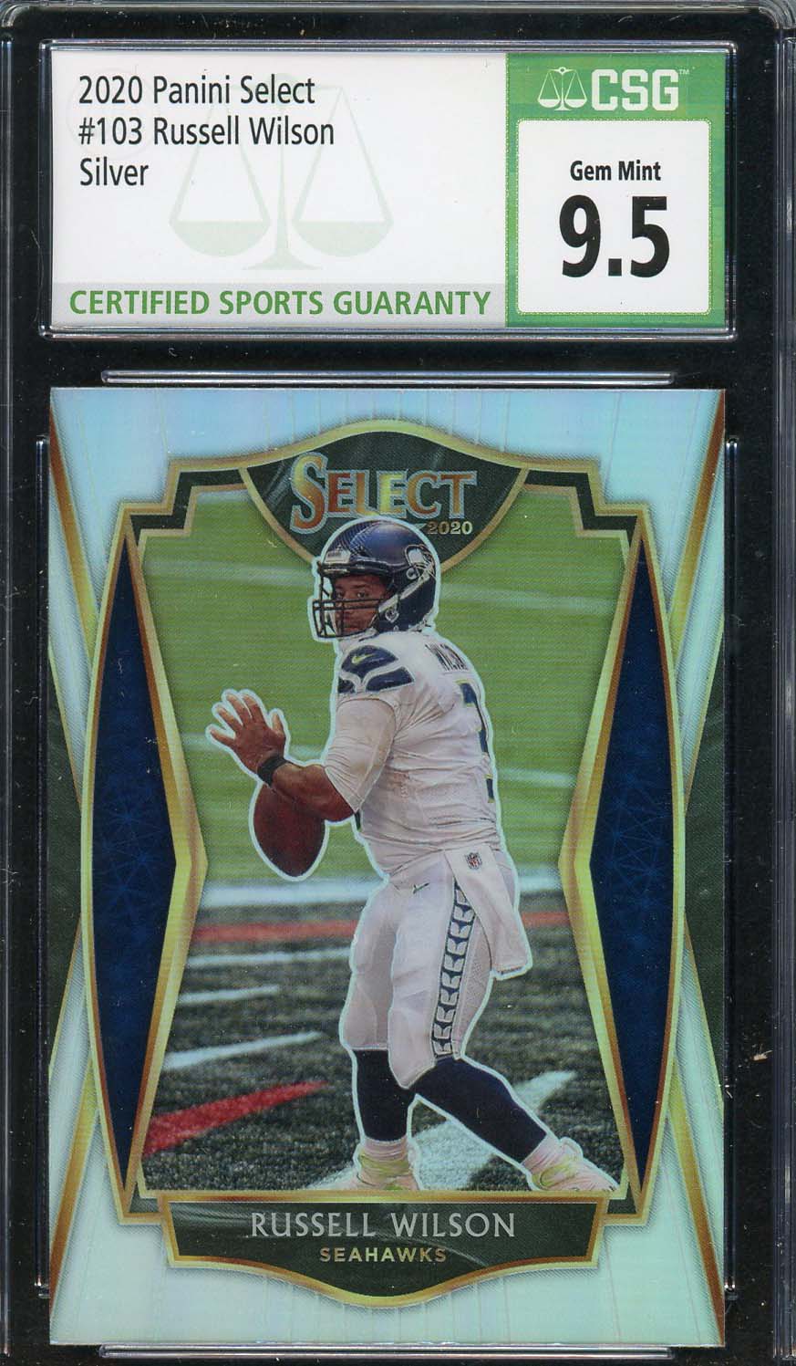 Russell Wilson 2020 Panini Select Silver Football Card #103 Graded CSG 9.5 Russell Wilson 2020 Panini Select Silver Football Card #103 Graded CSG 9.5