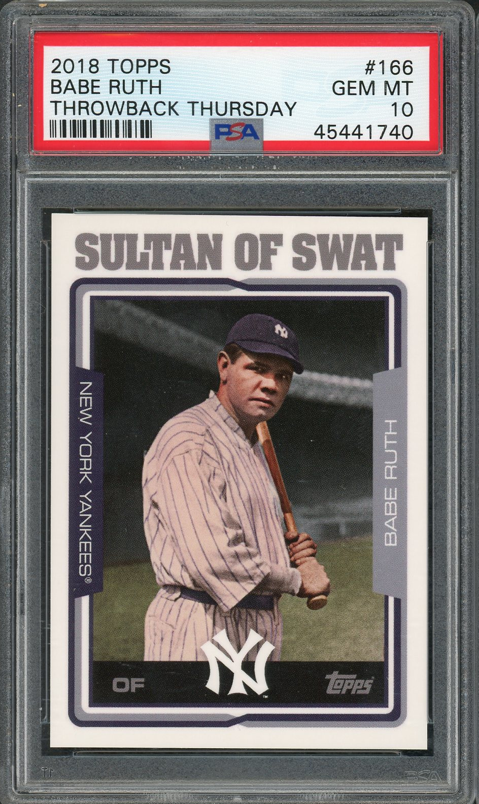 Babe Ruth 2018 Topps Baseball Card #166 Graded PSA 10 GEM MINT