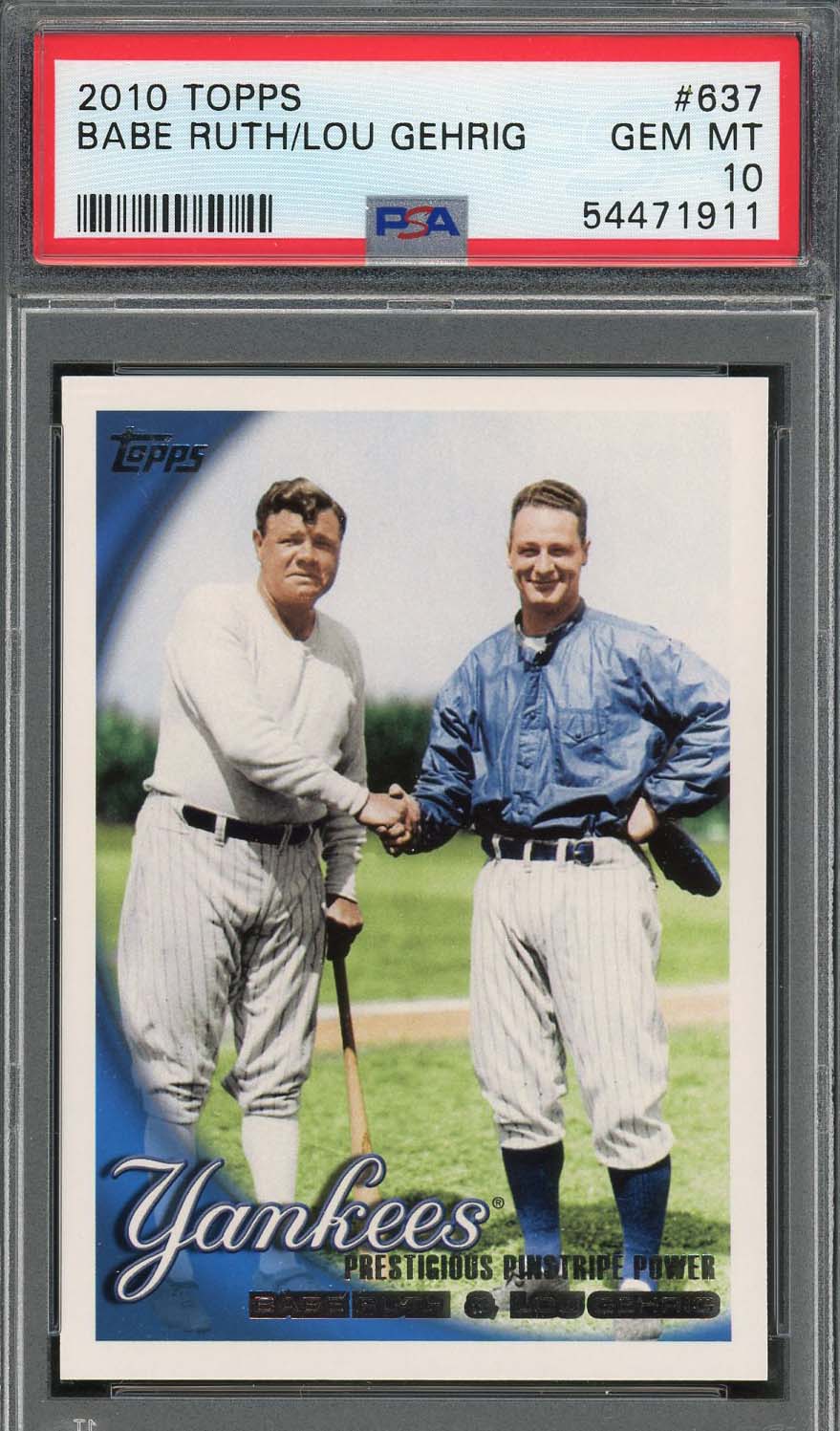 Babe Ruth Lou Gehrig 2010 Topps Baseball Card #637 Graded PSA 10