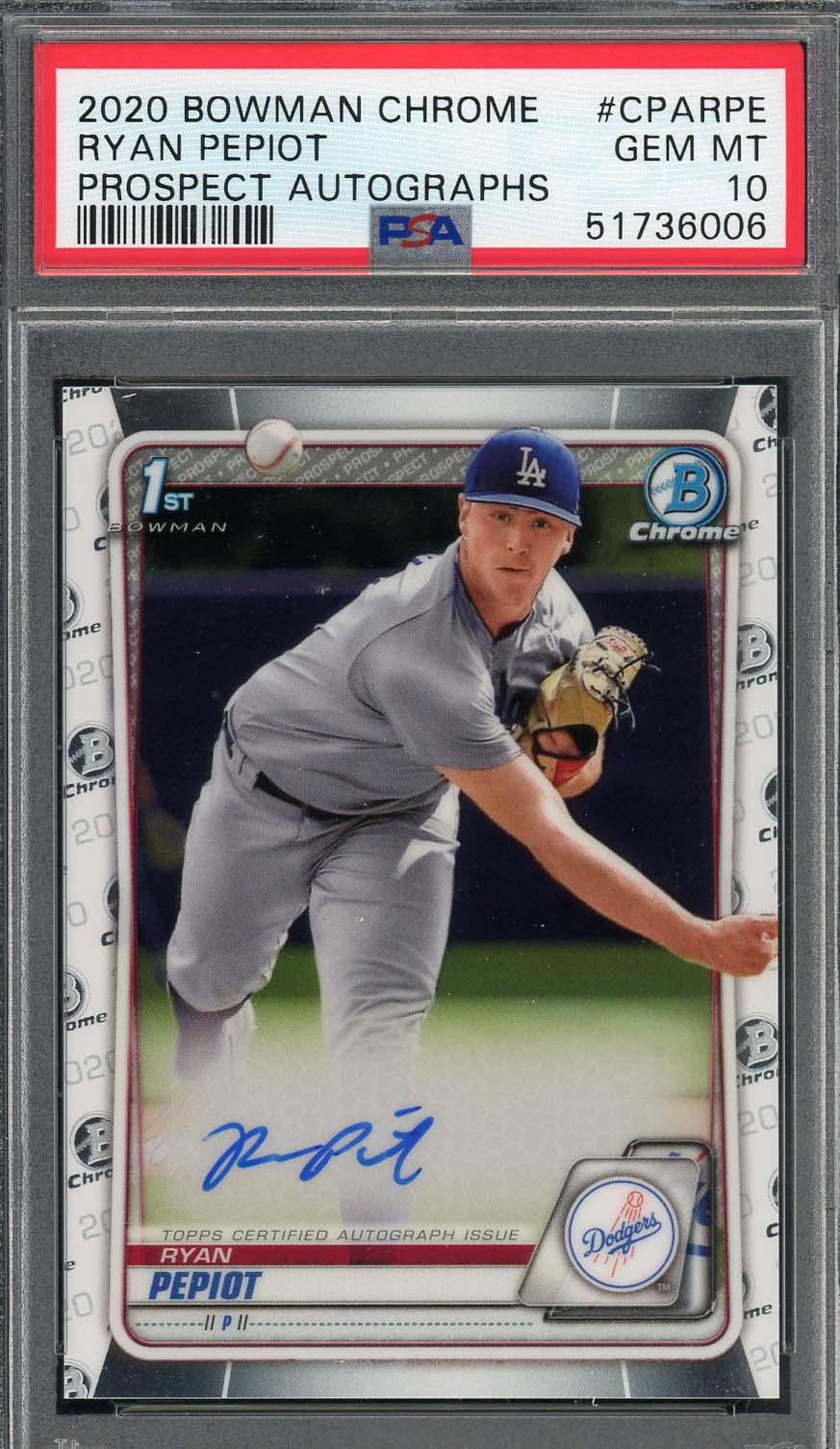 Ryan Pepiot 2020 Bowman Chrome Prospect Auto Rookie Card #CPARPE PSA 10 Ryan Pepiot 2020 Bowman Chrome Prospect Auto Rookie Card #CPARPE PSA 10