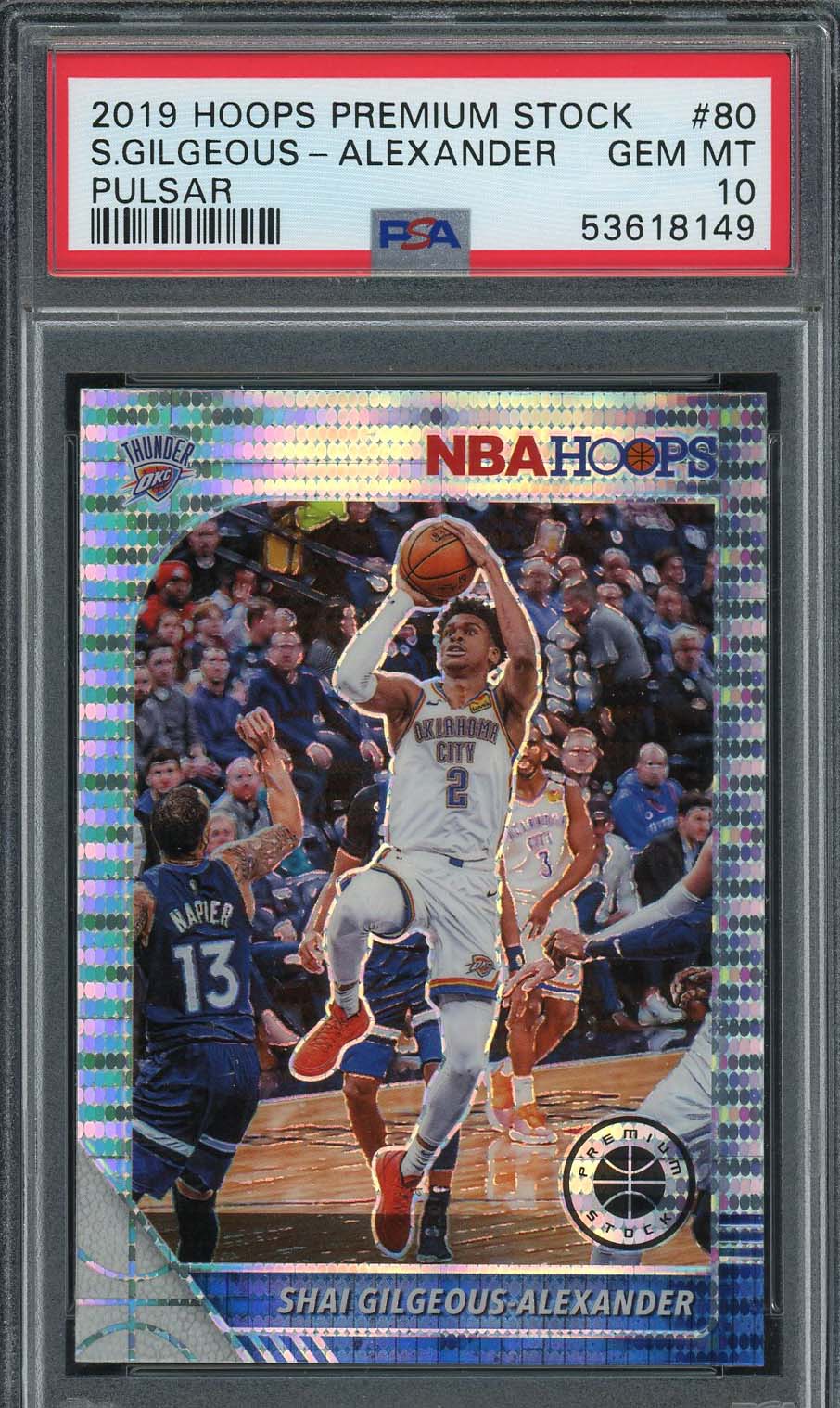 Shai Silgeous Alexander 2019 Hoops Premium Stock Pulsar Card #80 PSA 10 Shai Silgeous Alexander 2019 Hoops Premium Stock Pulsar Card #80 PSA 10